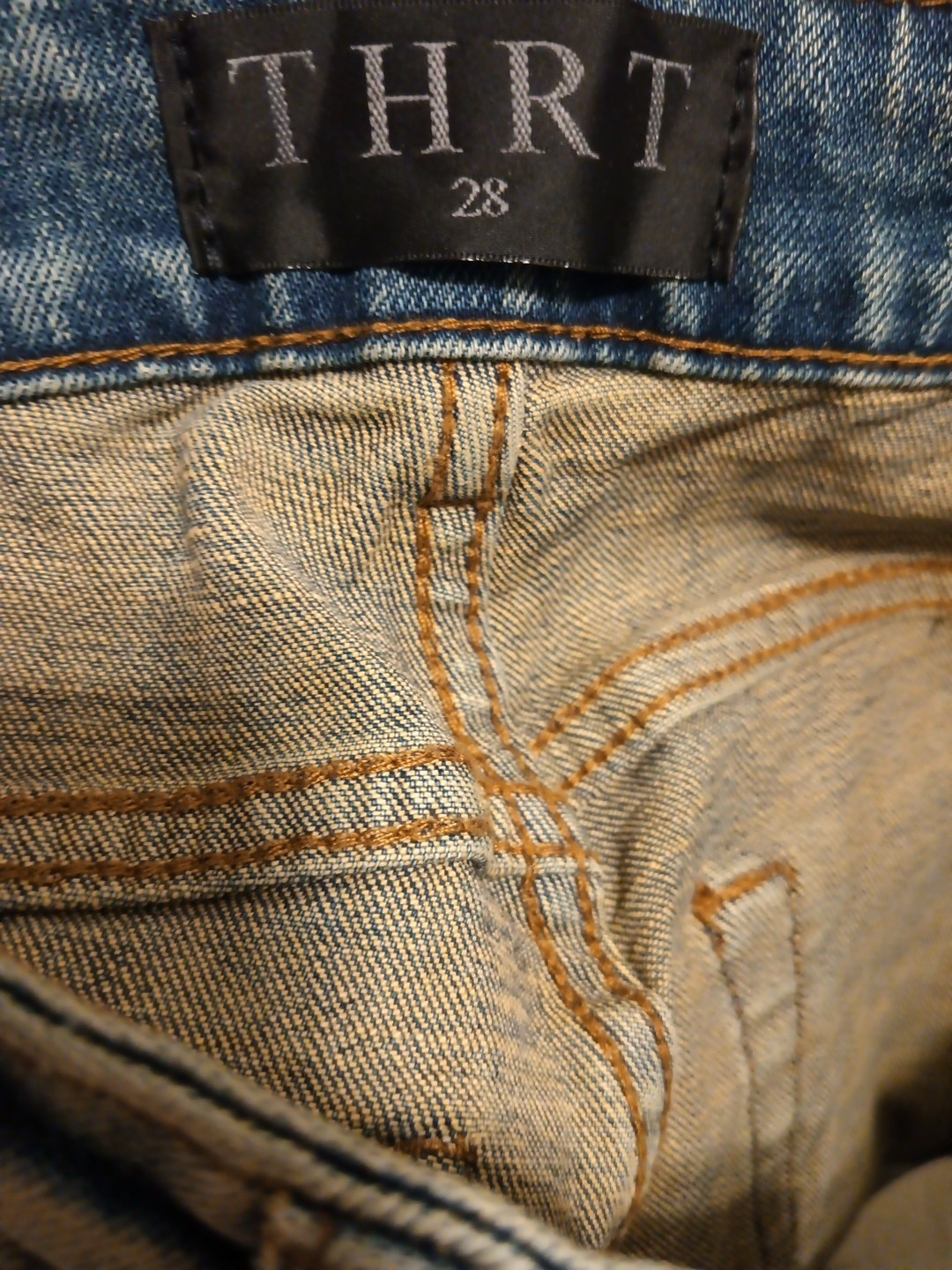THRT Citrus Denim Jean Men 28 Blue Paint Splatter Slim Leg Distressed Drawstring