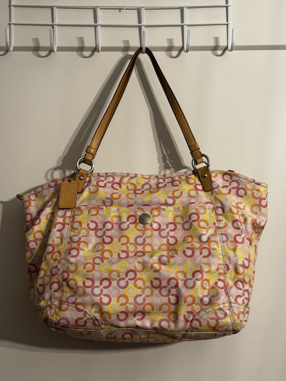 COACH Leah Signature Muti-color Shopper Tote Bag Laptop Commuter Office Shoulder