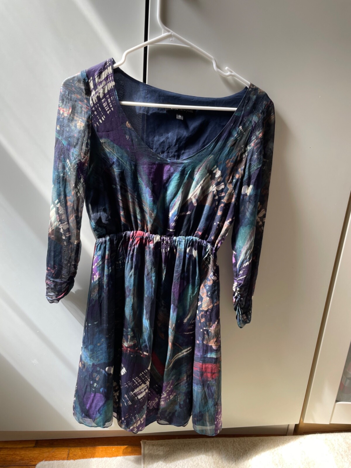 Liquid New York Dress Scoop Neck Green 100% Silk Summer Dress very soft flowy