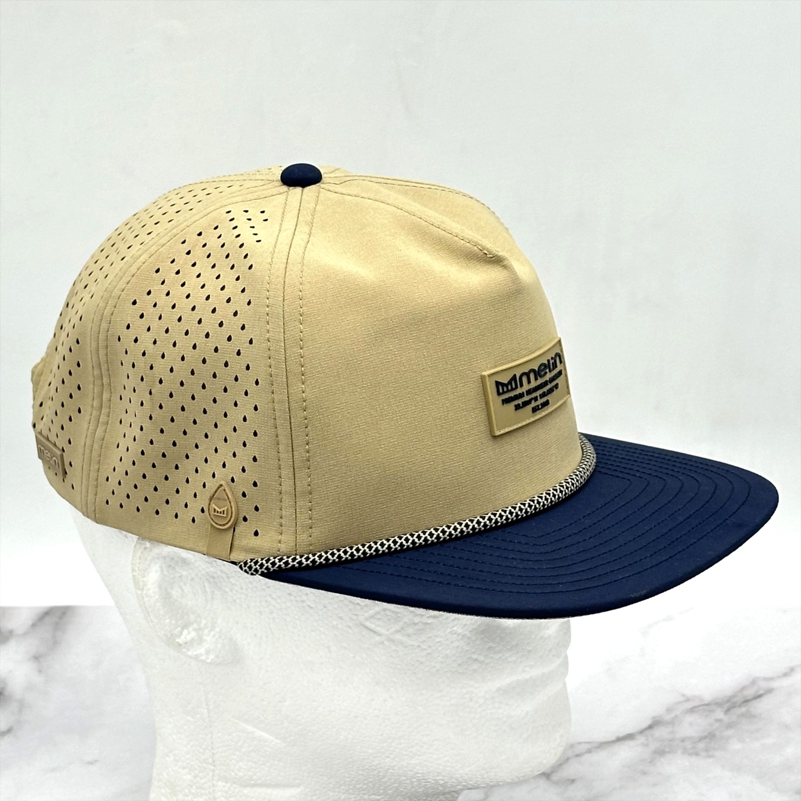 Melin Coronado Hydro Hat Cap Snap Back Beige Navy Rope Performance Mens One Size