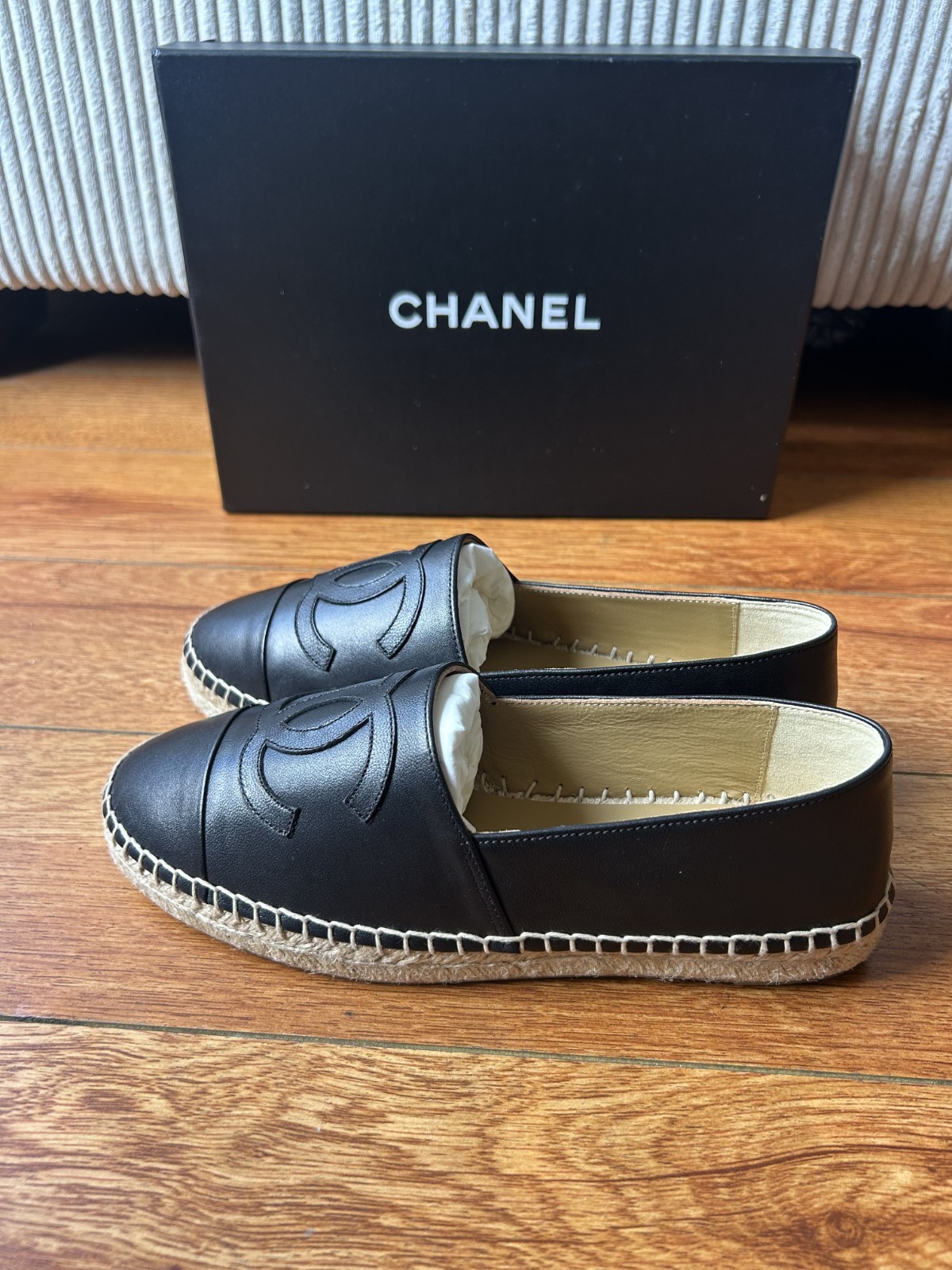 Chanel CC Logo Slip on Espadrilles in Black EU 37 US 7