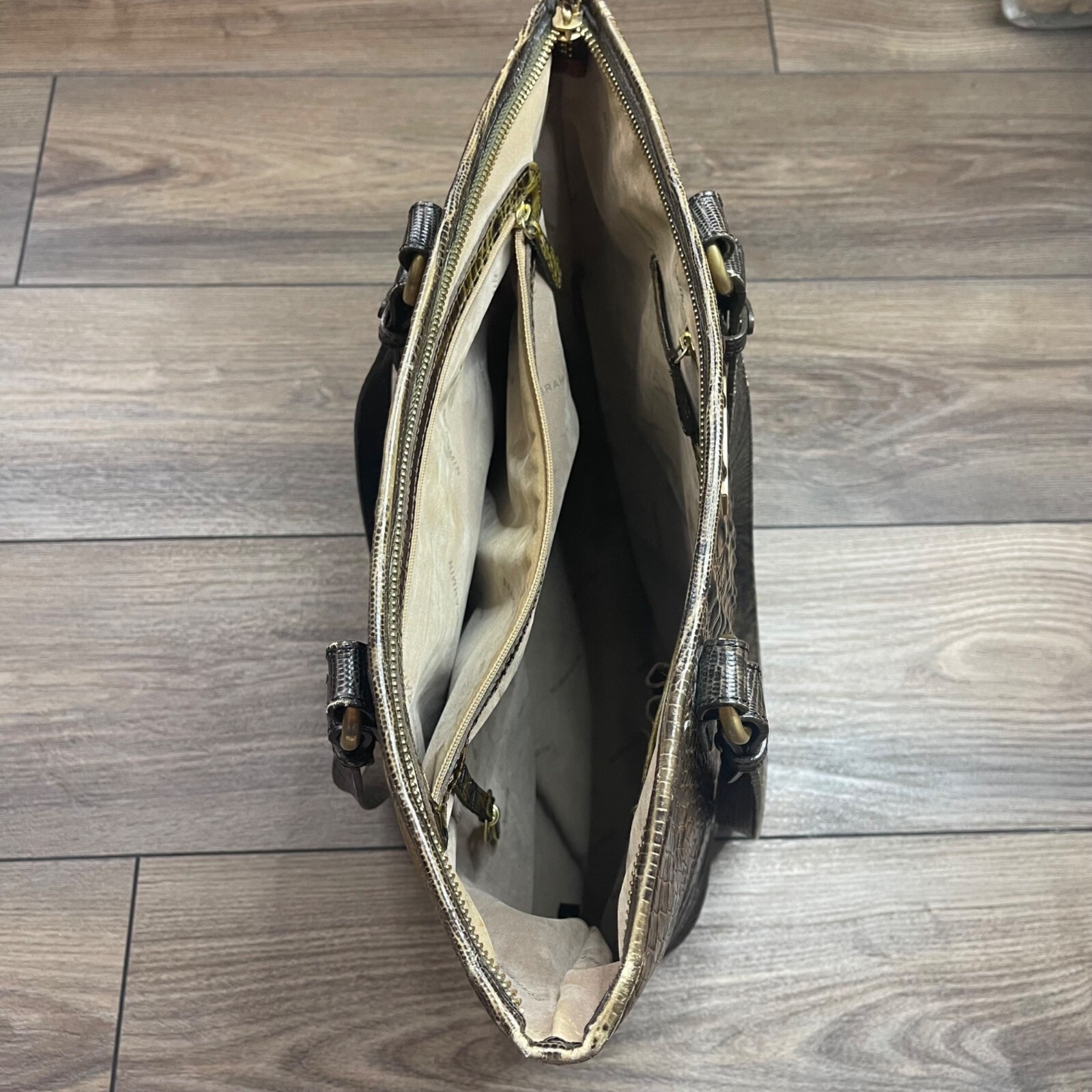 Brahmin Gold Medium Asher Tote Croc-Embossed Leather 16″ W X 10.25″ H X 5″ D FLA