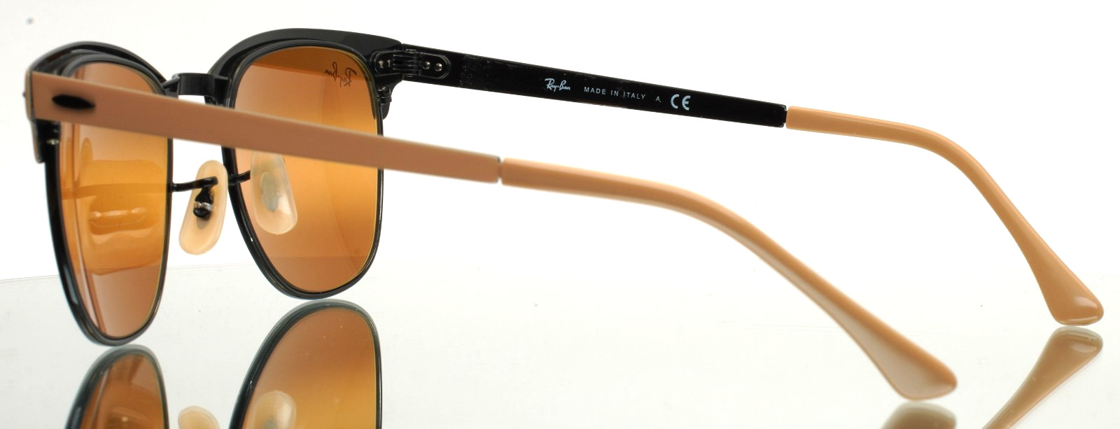 RAY BAN RB3716 9157/AG Clubmaster Metal Beige Black Mirror Sunglasses 51-21-145