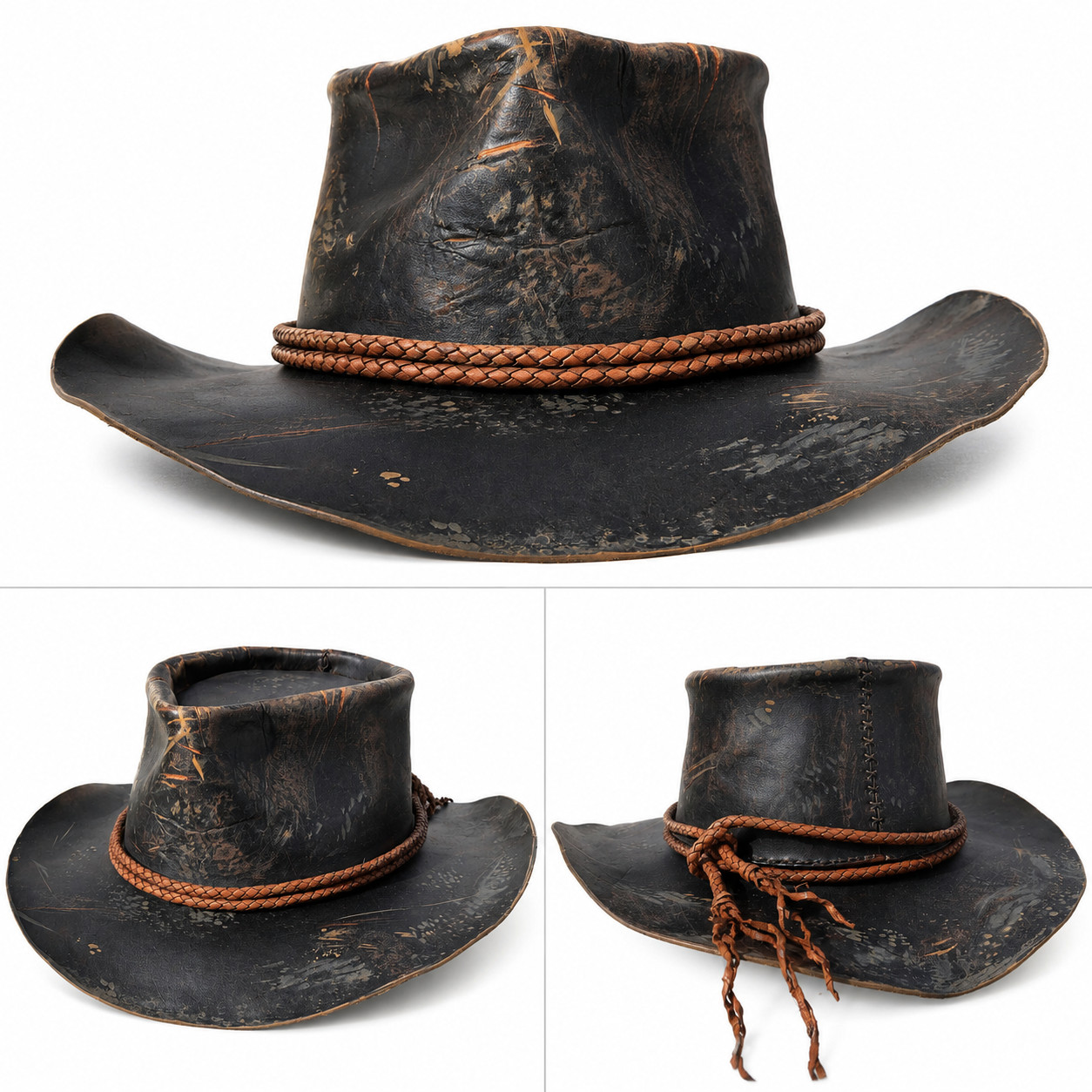 Arthur Morgan Tan Distressed Leather Cowboy Hat, Western Outback Ranch Replica