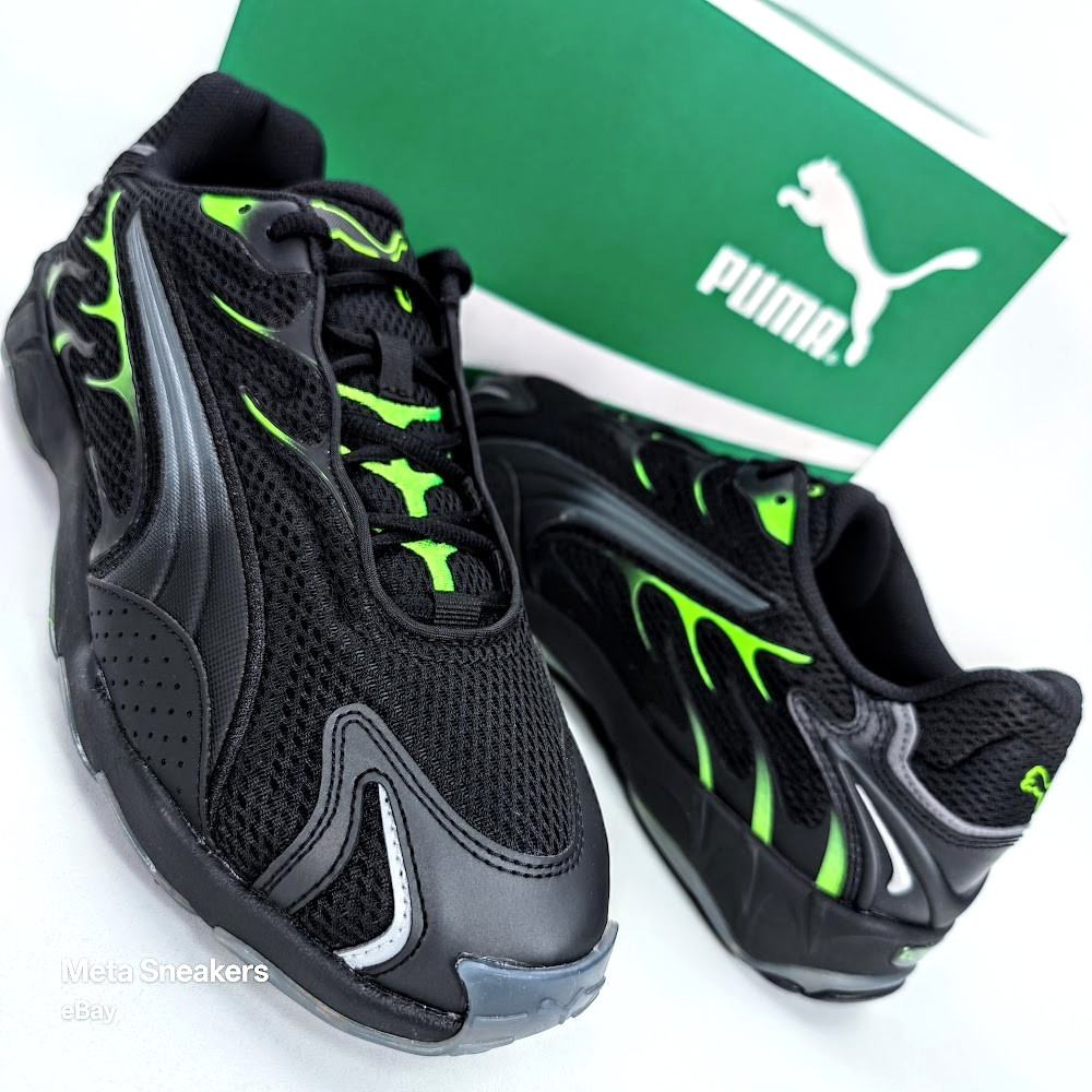 Puma US 13 Men’s Black Green Racer Streetwear Retro Inhale Mesh 401560 01 New