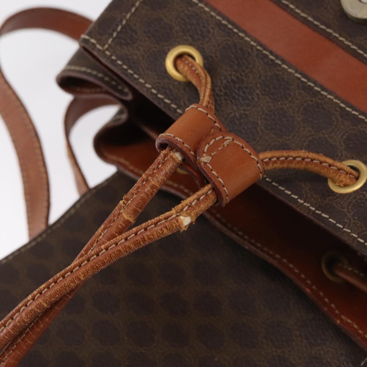 CELINE Macadam Canvas Backpack PVC Leather Brown Gold Auth bs32182