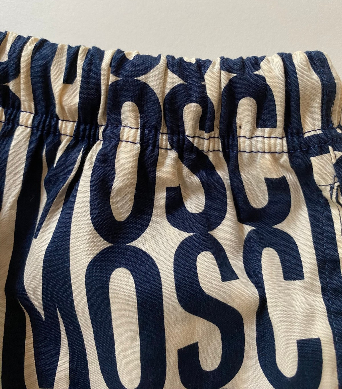 Moschino Mare Swim Shorts Navy All-over Logo Print IT50 90s Made in Italy New