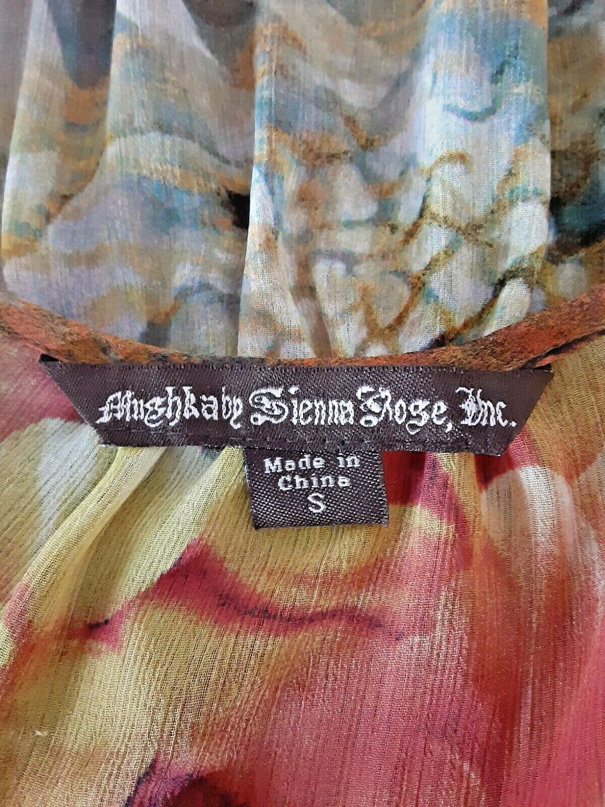 Mushka Sienna Rose Womens Small Embellished Peasant Semi Sheer Chiffon Long Top