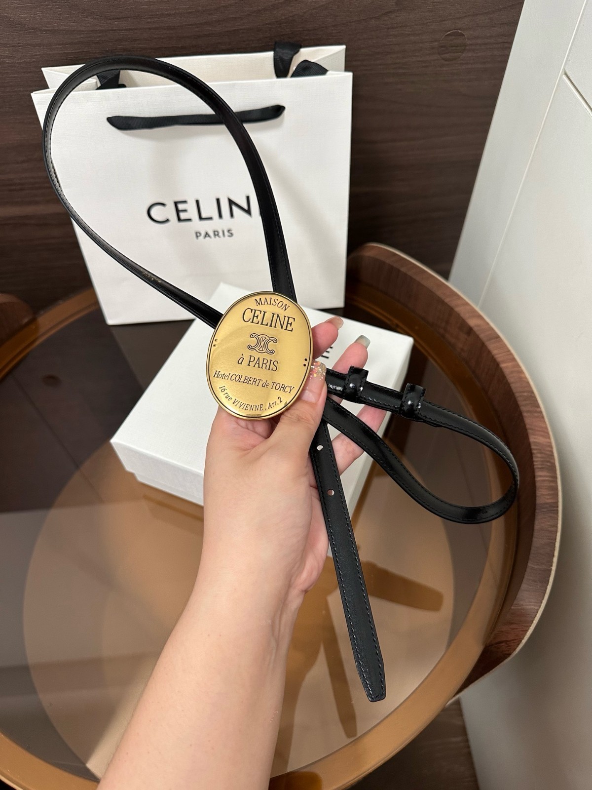 Women Celine Black Leather 13mm/0.51in Belt Size L: 90/36