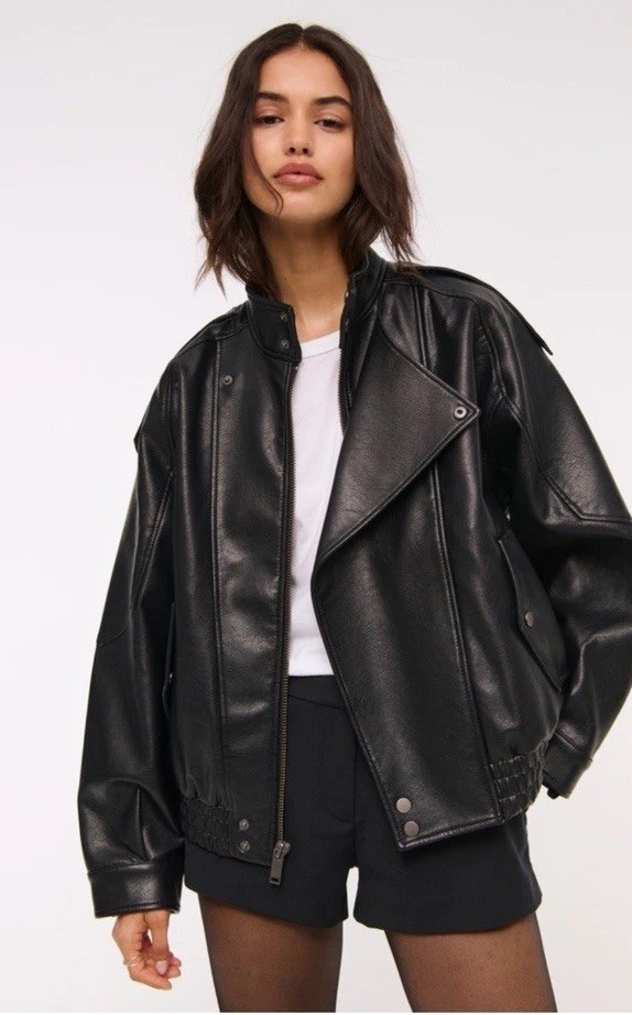 Relaxed Mock neck Vegan Leather Bomber Jacket