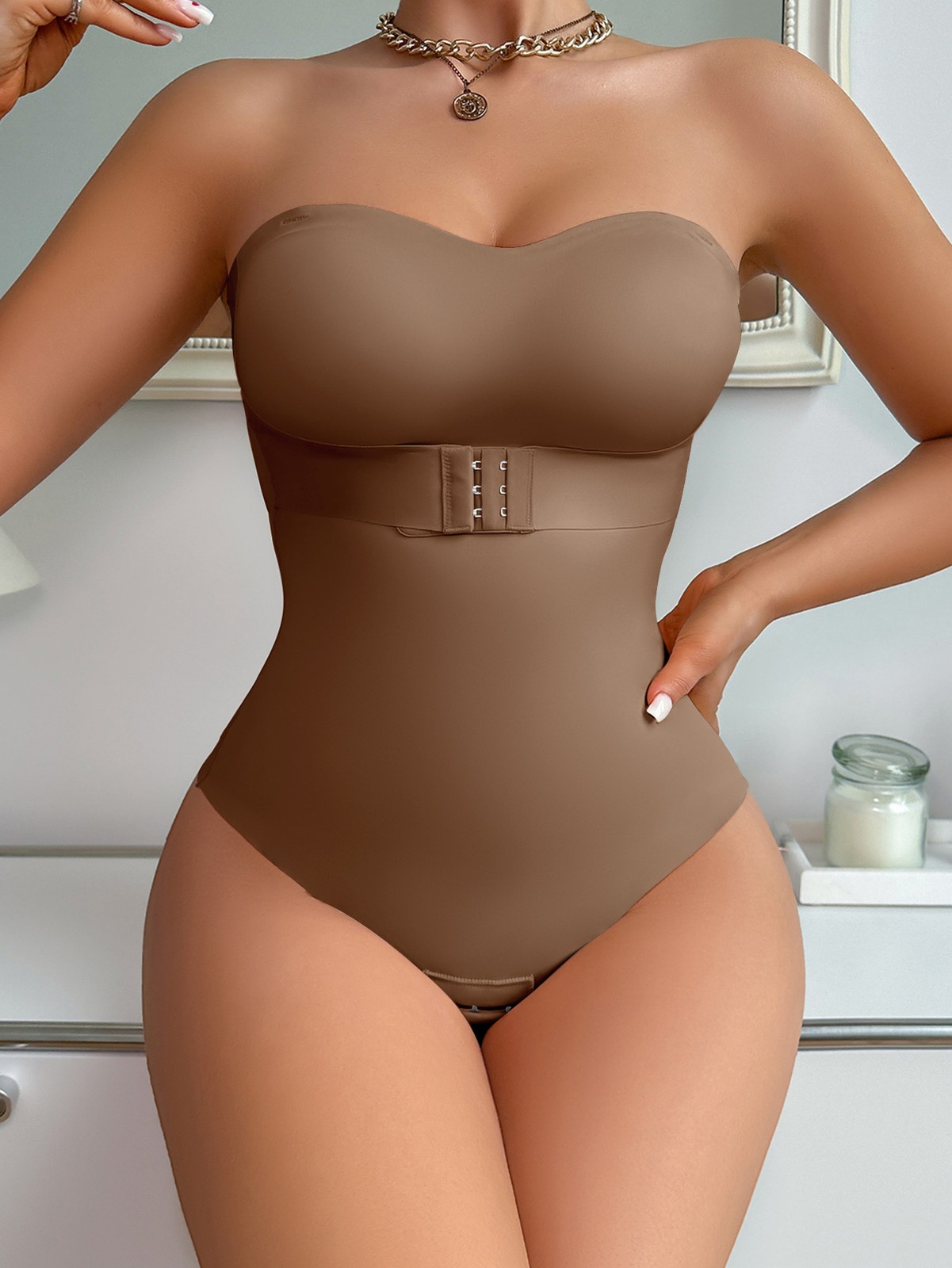 Ladies Bodysuit Adjustable Invisible Straps Anti-Slip Strip Tummy & Waist Shape