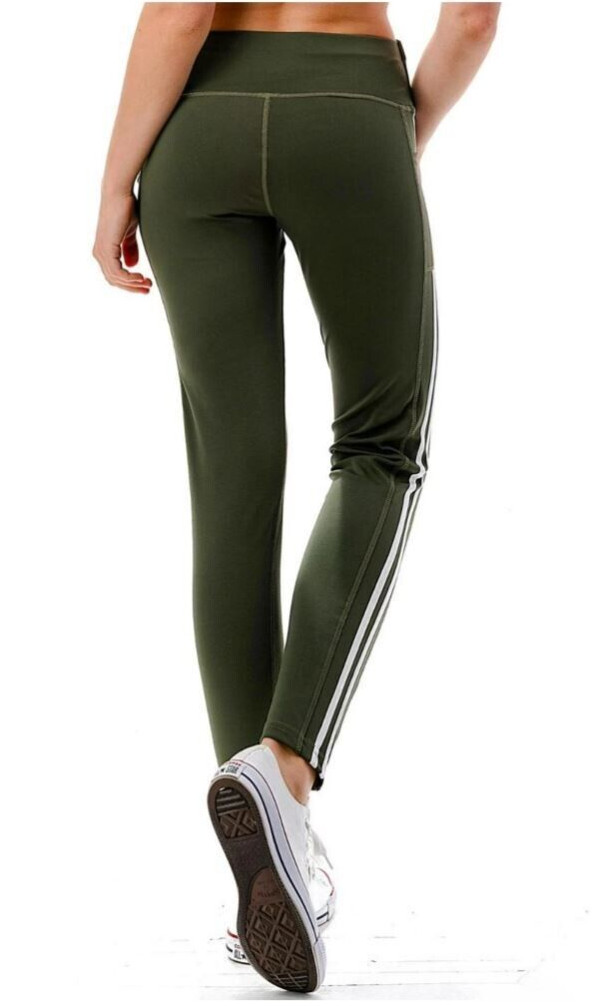 NWT! Women Lg High Waist 2 Side Pockets Stripe Leggings Yoga Pants Gym Exercise