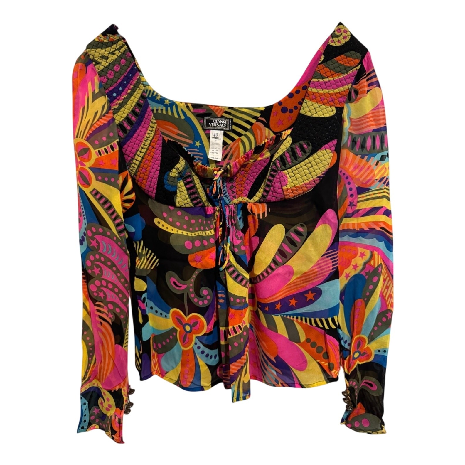 Gianni Versace Vintage Couture F/W 2002 Runway Psychedelic Silk Blouse 40 (S)