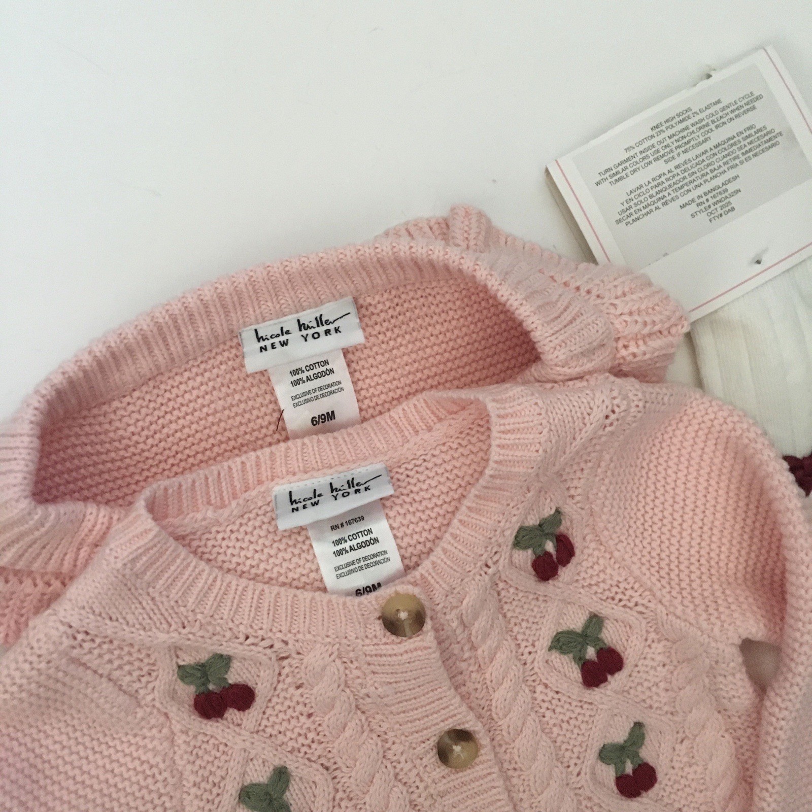 NEW Baby 6-9M Knit Cherry Sweater & Bloomers 3 pc Set Pink | Nicole Miller