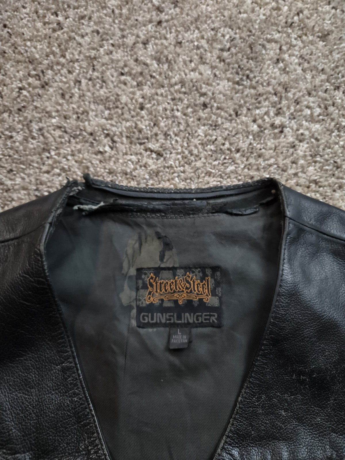 Street & Steel Gunslinger Leather Vest Mens Large Black Snap Front Lace Up