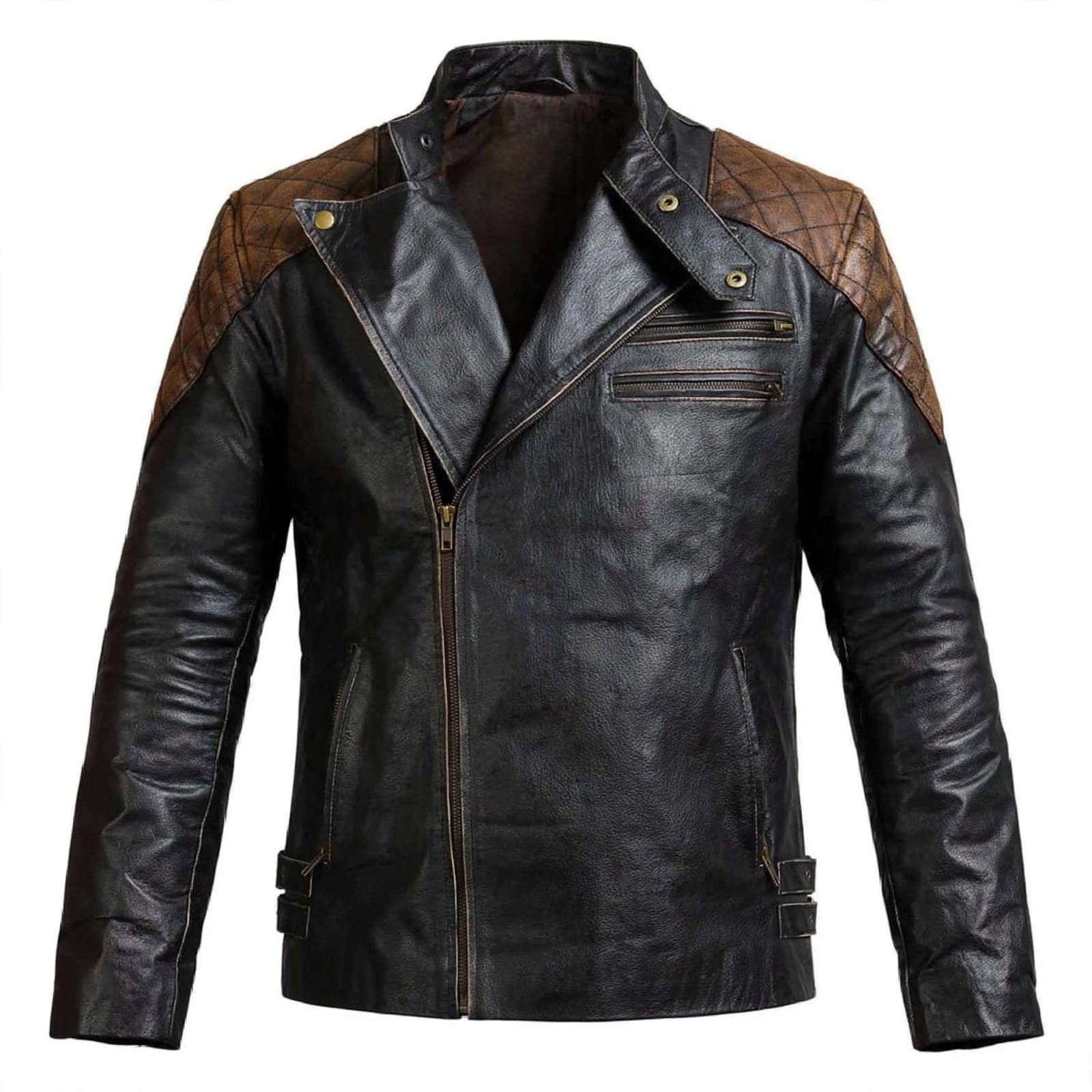 Mens Skull & Bones Ride Handmade Motorcycle Distressed Cowhide Leather Jacket