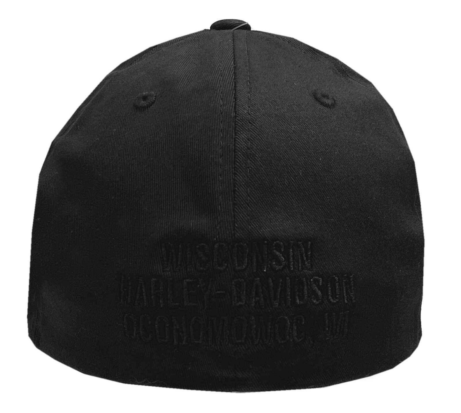 Harley-Davidson Men’s Embroidered B&S Stretch Fit Baseball Cap – Solid Black