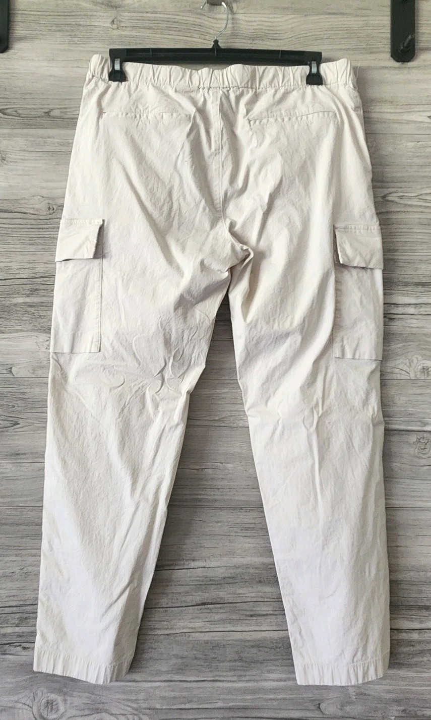 Theory Cargo Chino Cotton Blend Pants Size Large Ivory Casual Elastic Waist