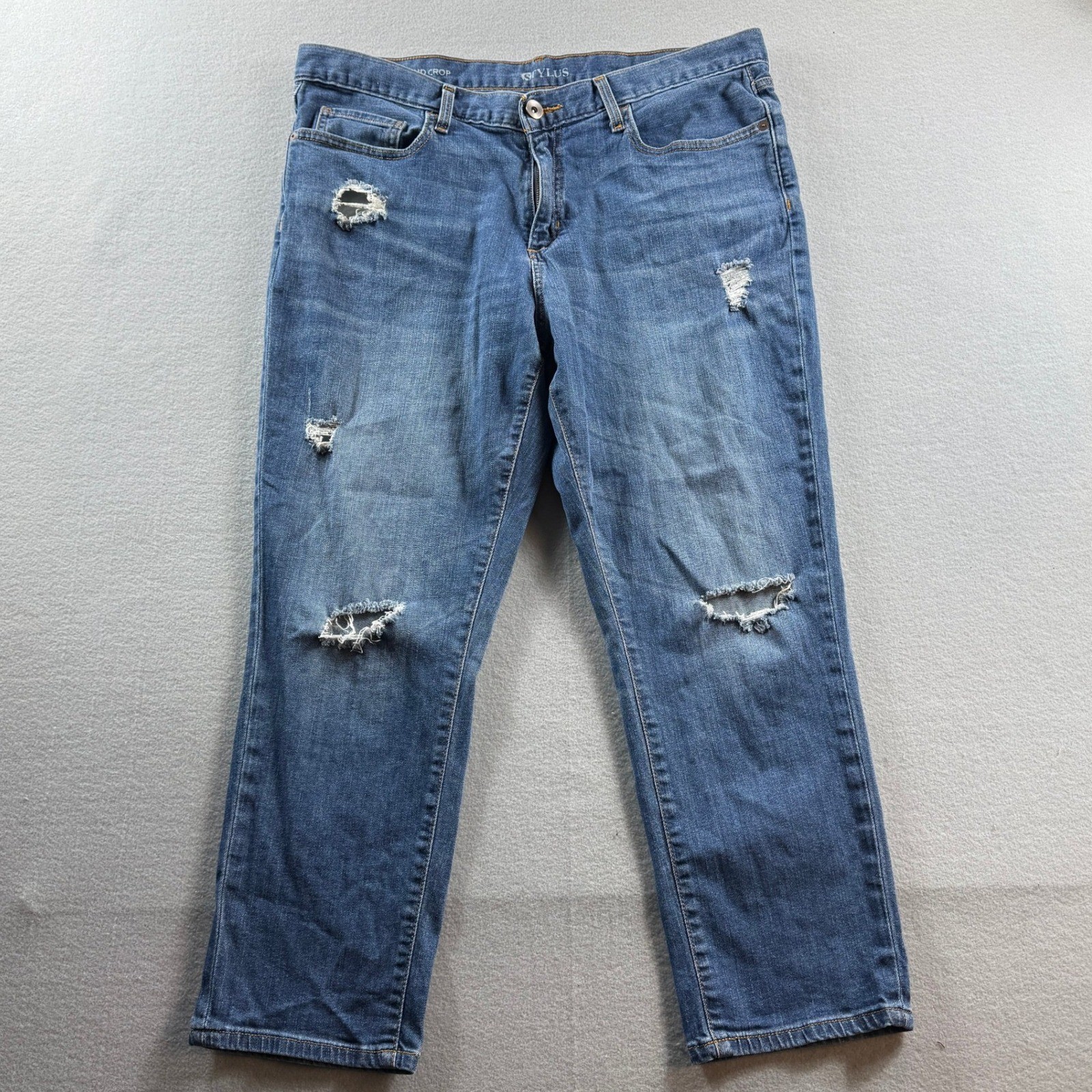 Stylus Boyfriend Crop Jeans Women 32/14 Blue Distressed Stretch Denim