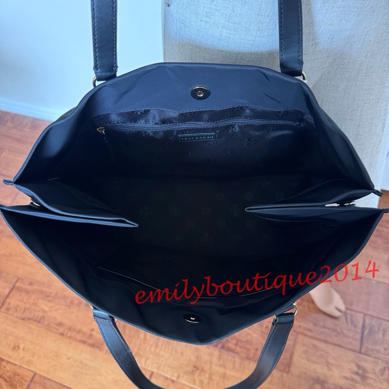 NWT Tory Burch 136144 Nylon Ella Tote Black Large Bag Lightweight