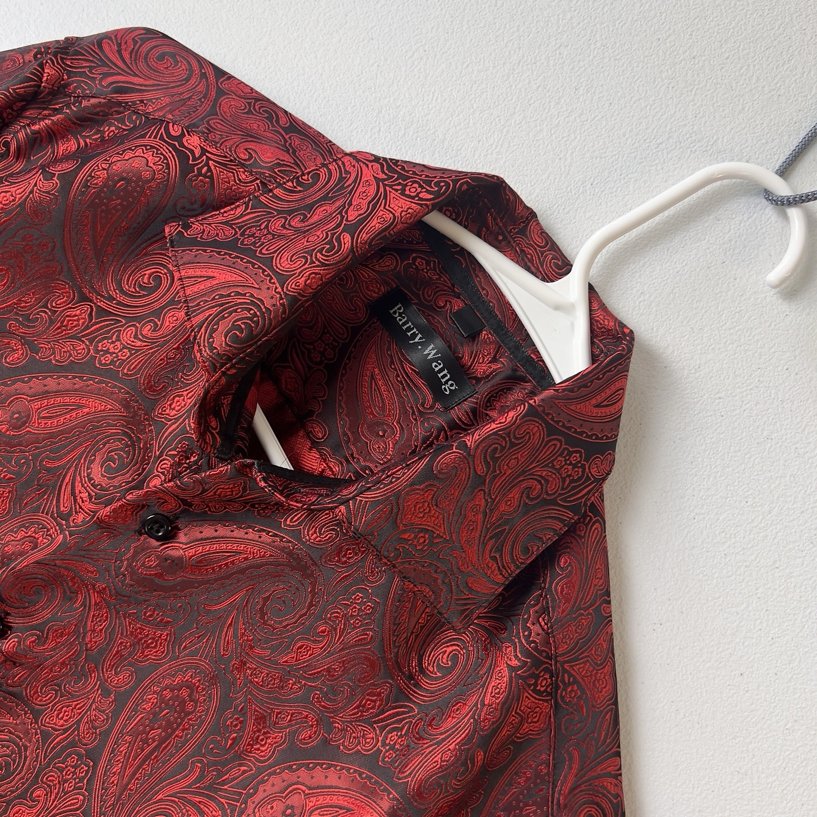 Barry Wang Paisley Shirt Mens M Red Long Sleeve Button Up Floral Formal Preppy