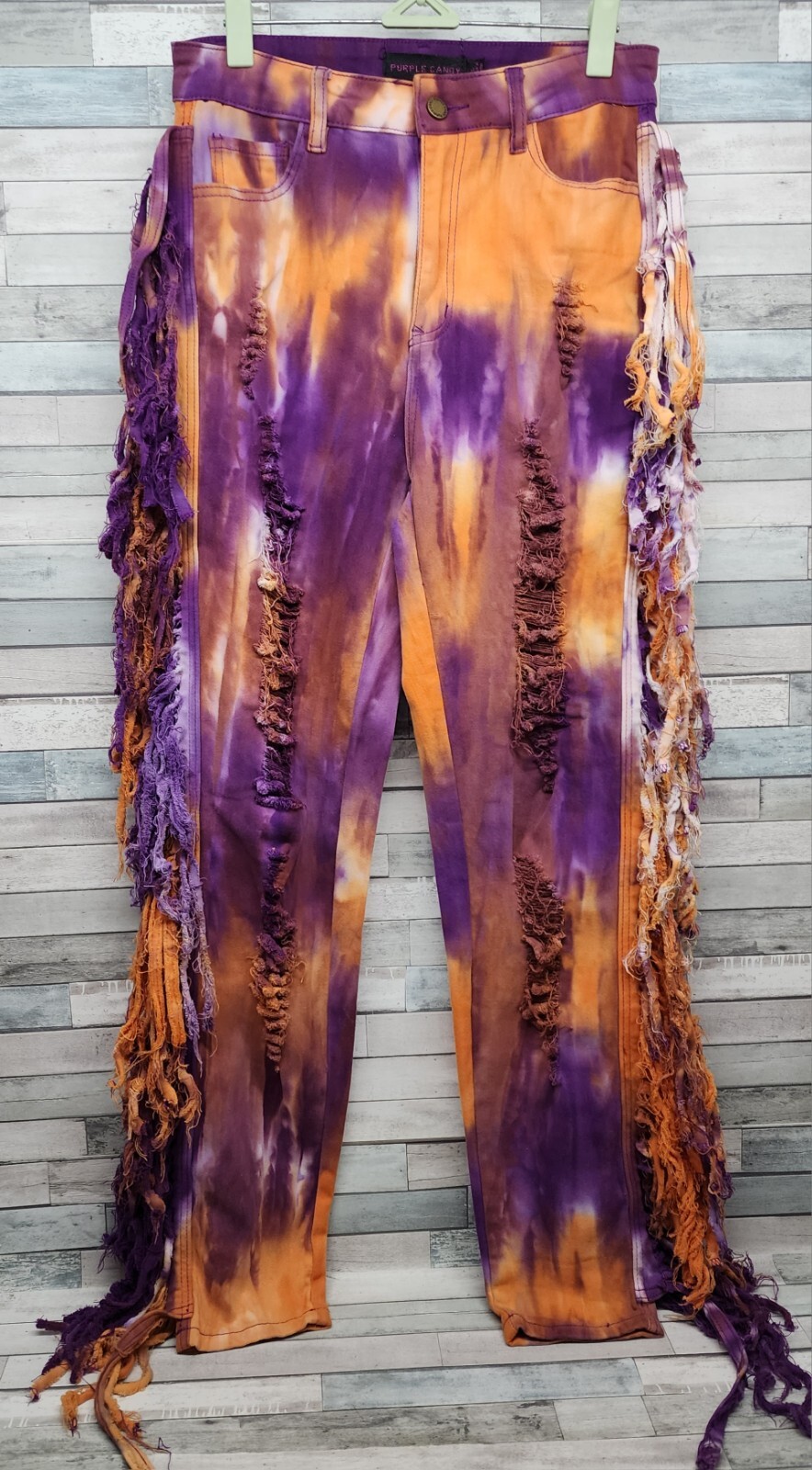 Purple Candy Jeans Womens Large High Rise Distressed Fringe Jeans Festival