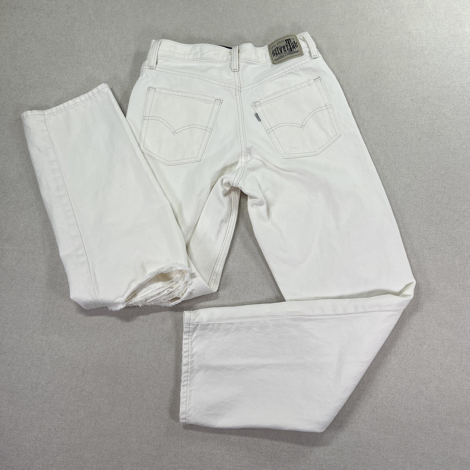 Levi’s SilverTab 94 Baggy Jeans Womens 28×30 White High Rise Straight Distressed