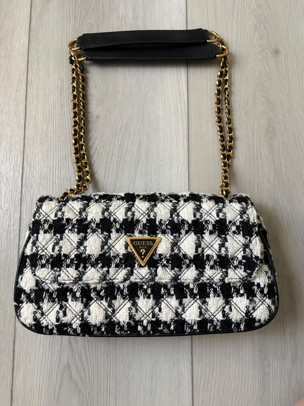 GUESS Giully Tweed Houndstooth Black & White Shoulder or Crossbody Bag