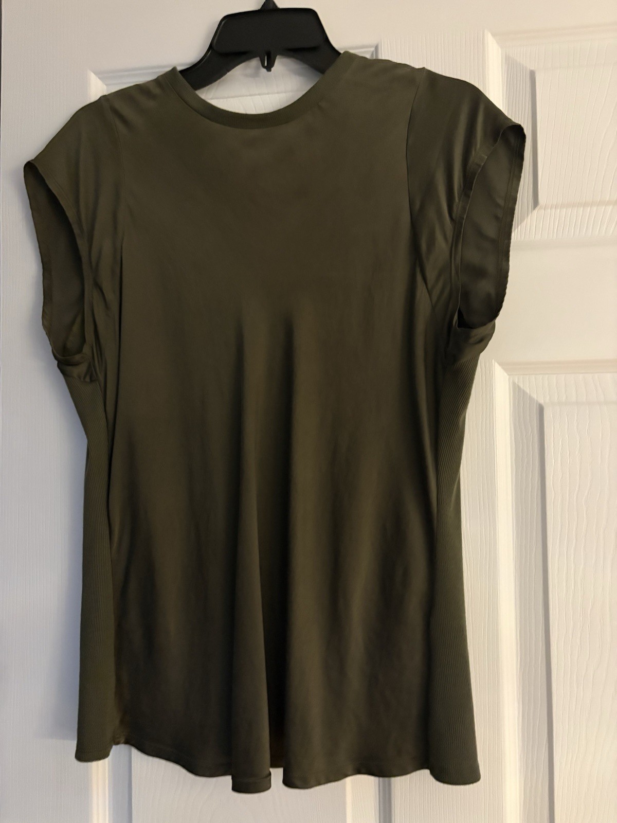 Frame Cap Sleeve Top Military Green SZ XL Silk Front