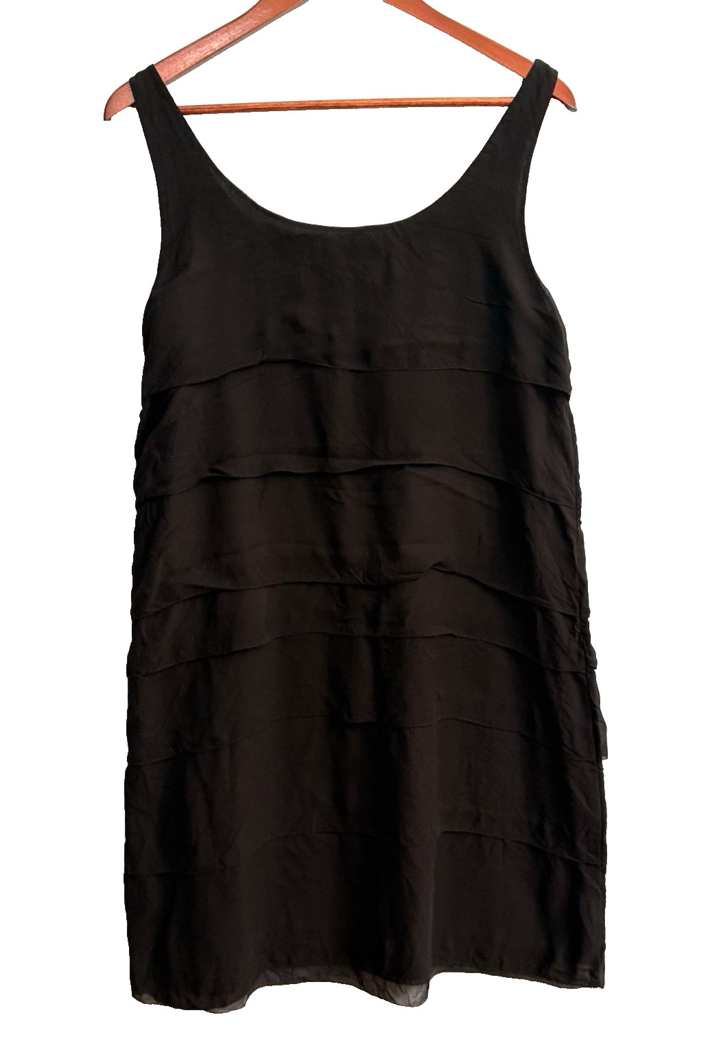 Eileen Fisher Silk Georgette Tiered Dress Minimalist Luxury Shift Small