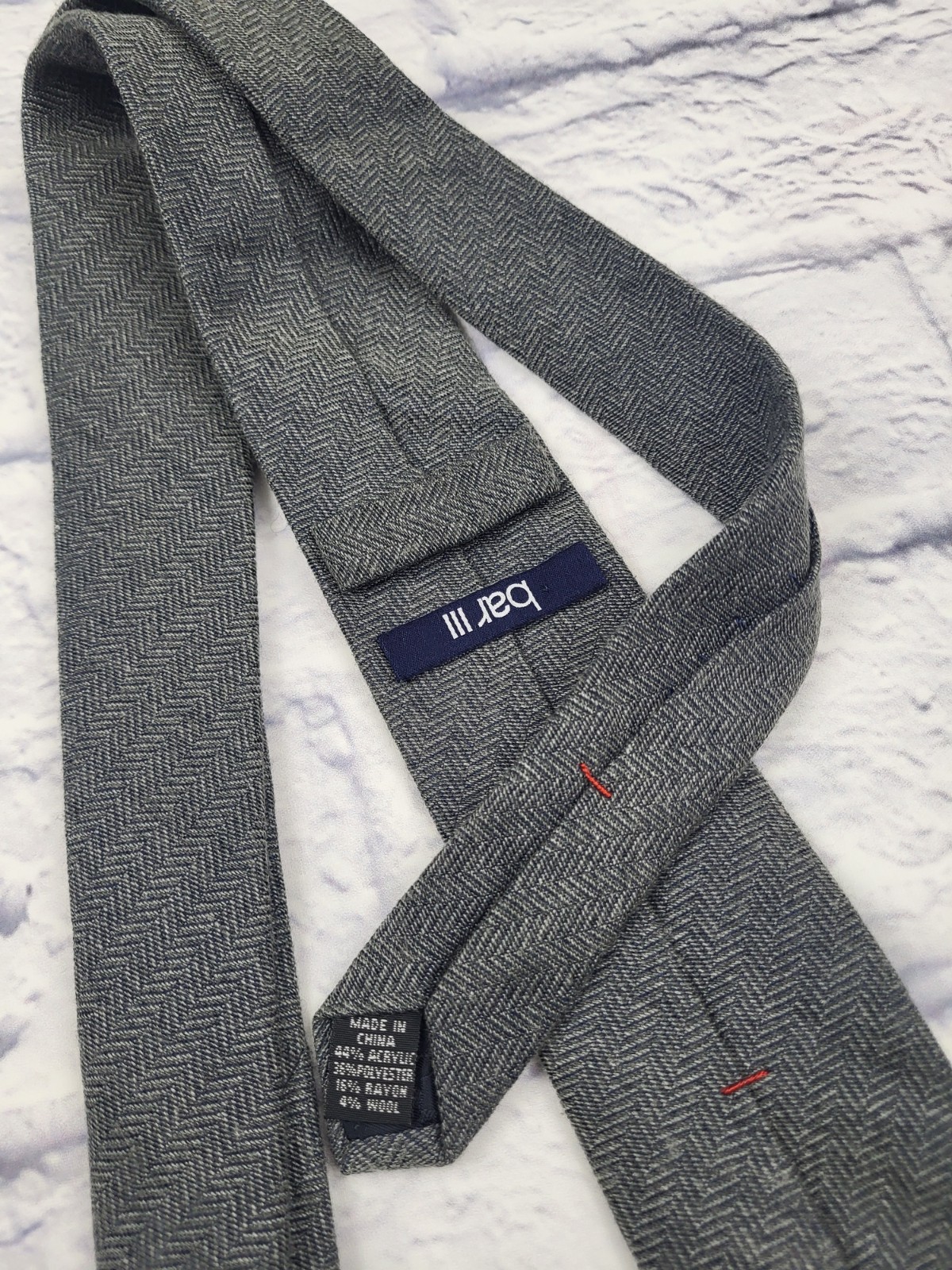Bar III Polyester Rayon Wool Blend Tie Gray Geometric Necktie Skinny 57 x 2.5