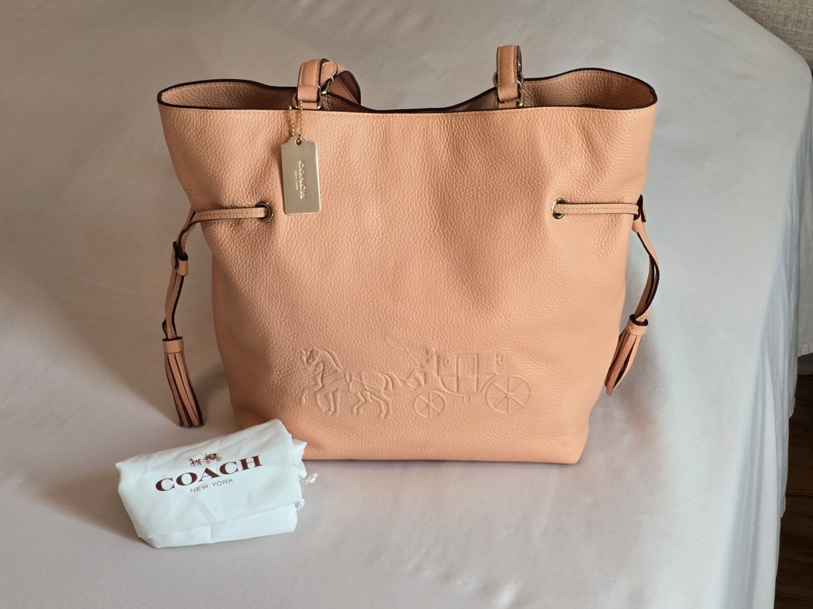 Coach Andy Tote in Faded Blush Pebbled Leather Embossed Horse & Carriage Logo