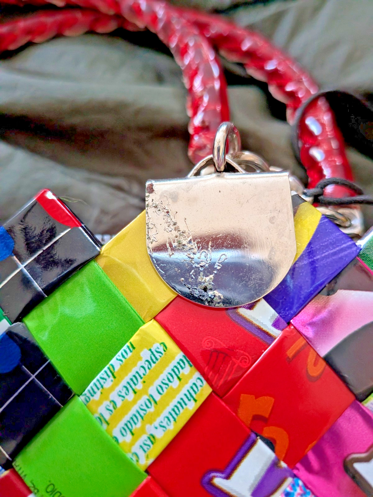 RARE Nahui Ollin TOP HANDLE Candy Wrapper Woven Purse