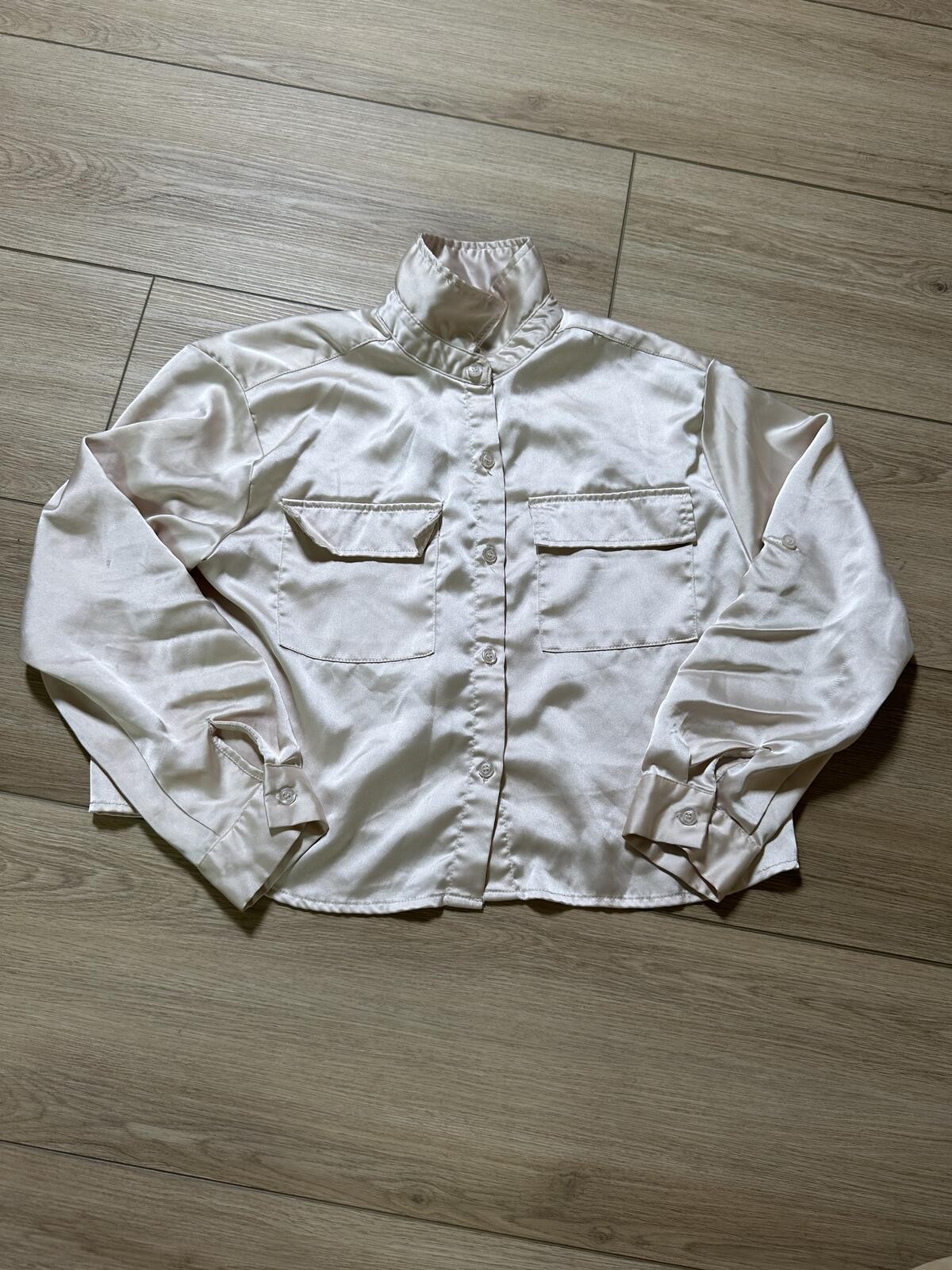 Worthington Satin Button Front Long Sleeve Blouse Cream Women’s S