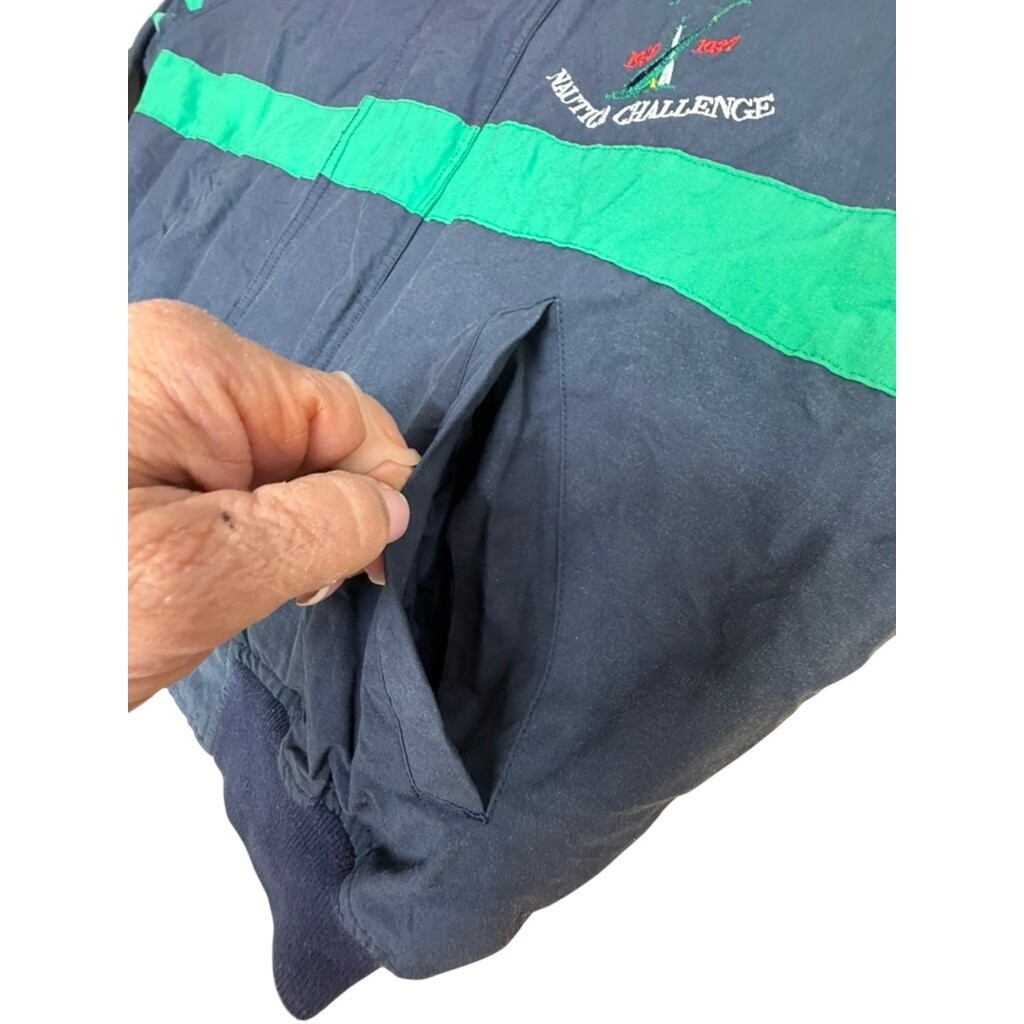 Nautica Challenge J-Class Sailing Jacket Mens Large Navy Green Vintage Hooded