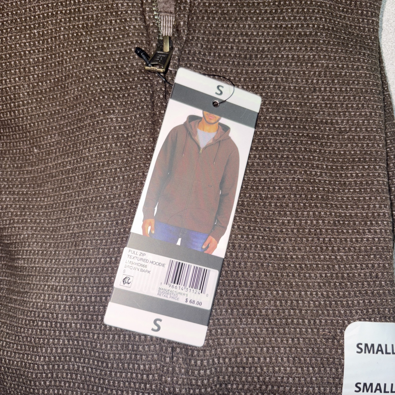 Lee Men’s Full Zip Textured Hoodie Size Small Regular Fit Brown Bark