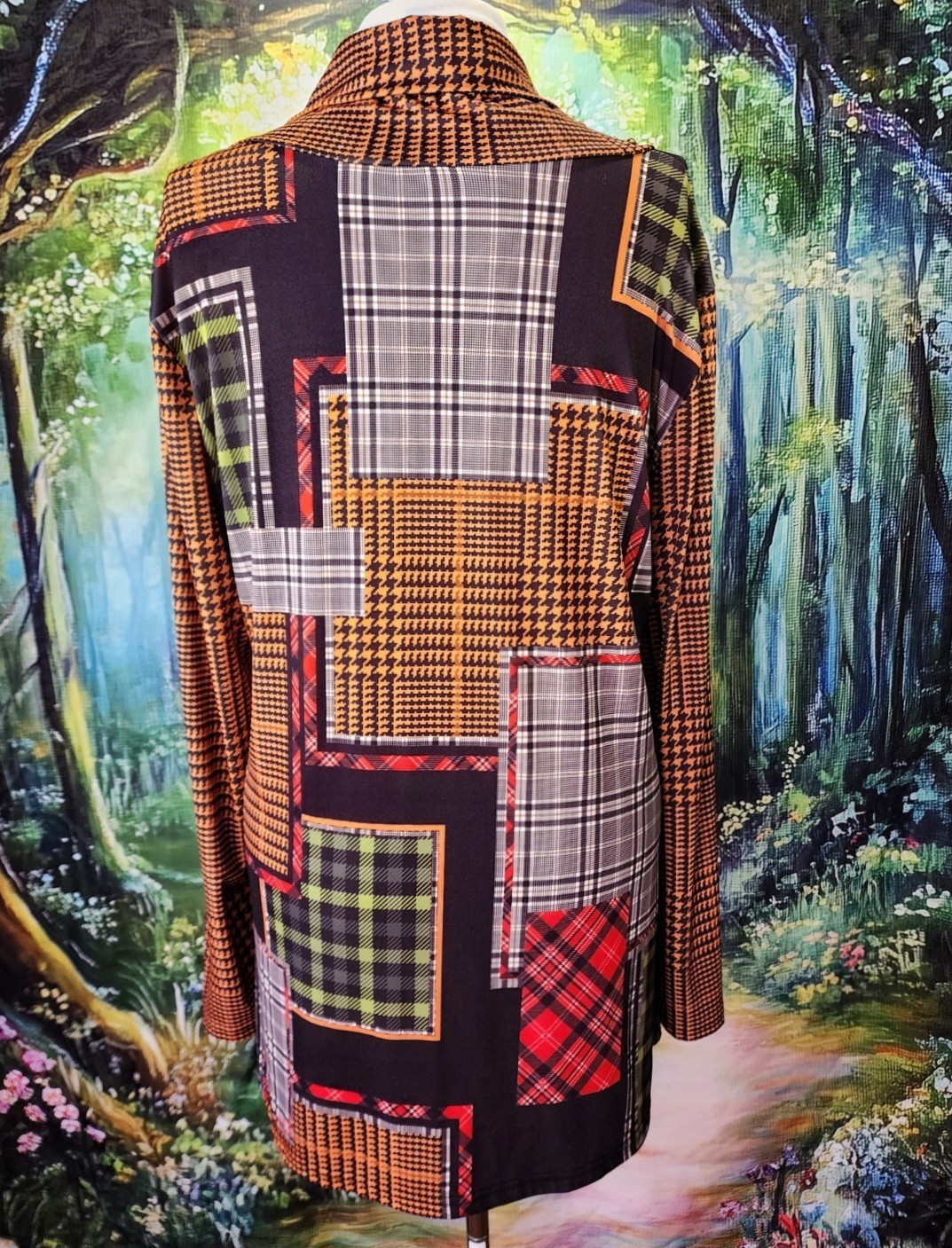 Lily By Firmiana Multi Pattern Houndstooth Plaid Patchwork Tunic Top 1X