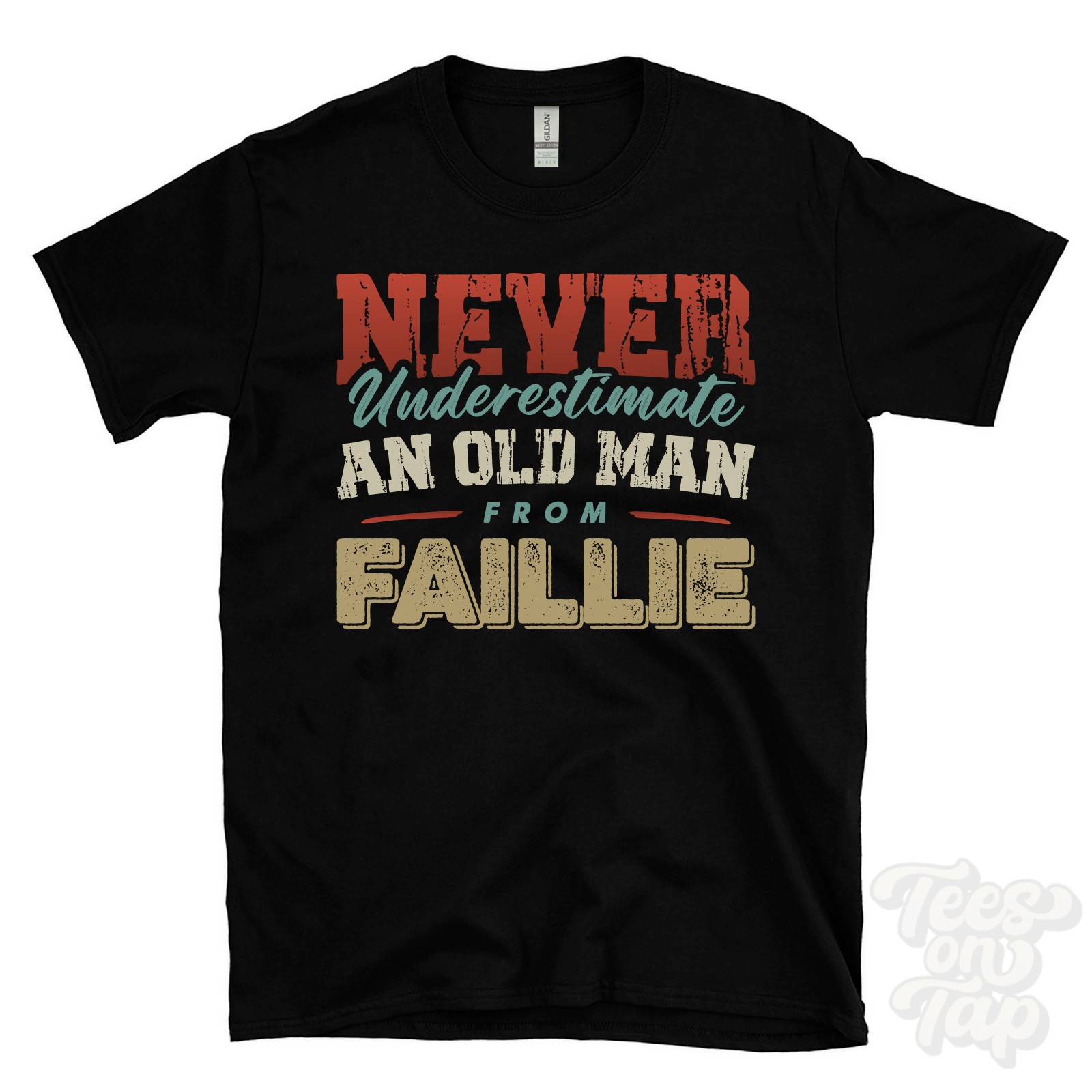 NEVER UNDERESTIMATE AN OLD MAN FROM FAILLIE T-SHIRT xmas gift highland inverness