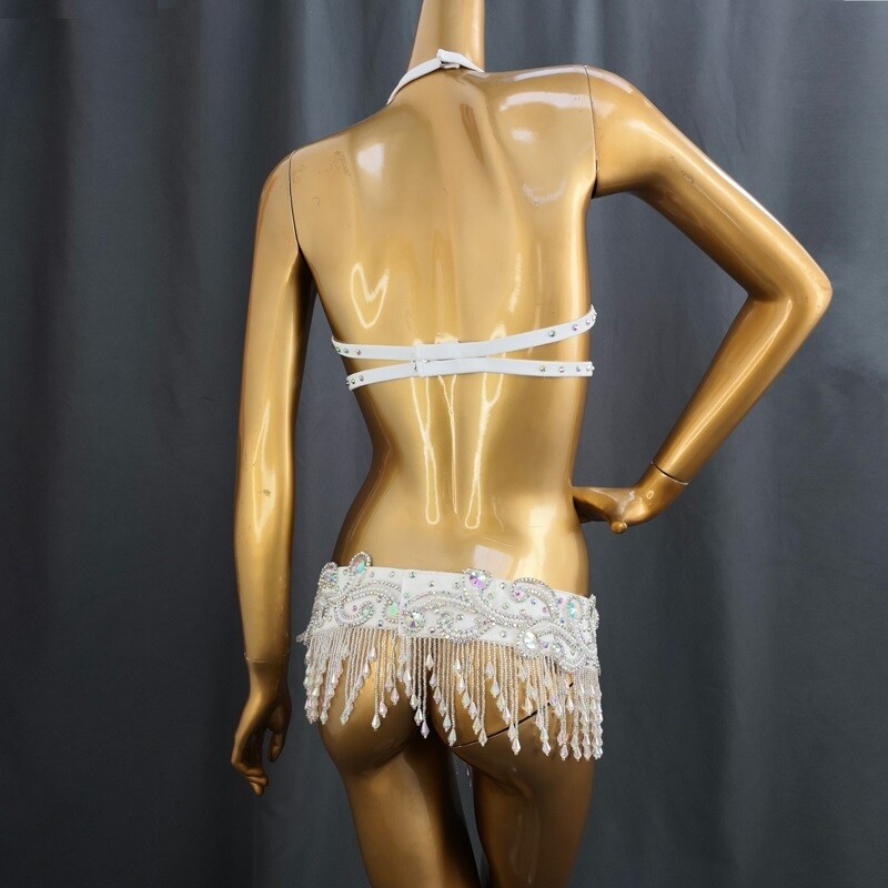 Beaded Belly Dance Costume EDC Party Samba Carnival Outfit (Bra Belt) 7 Colors