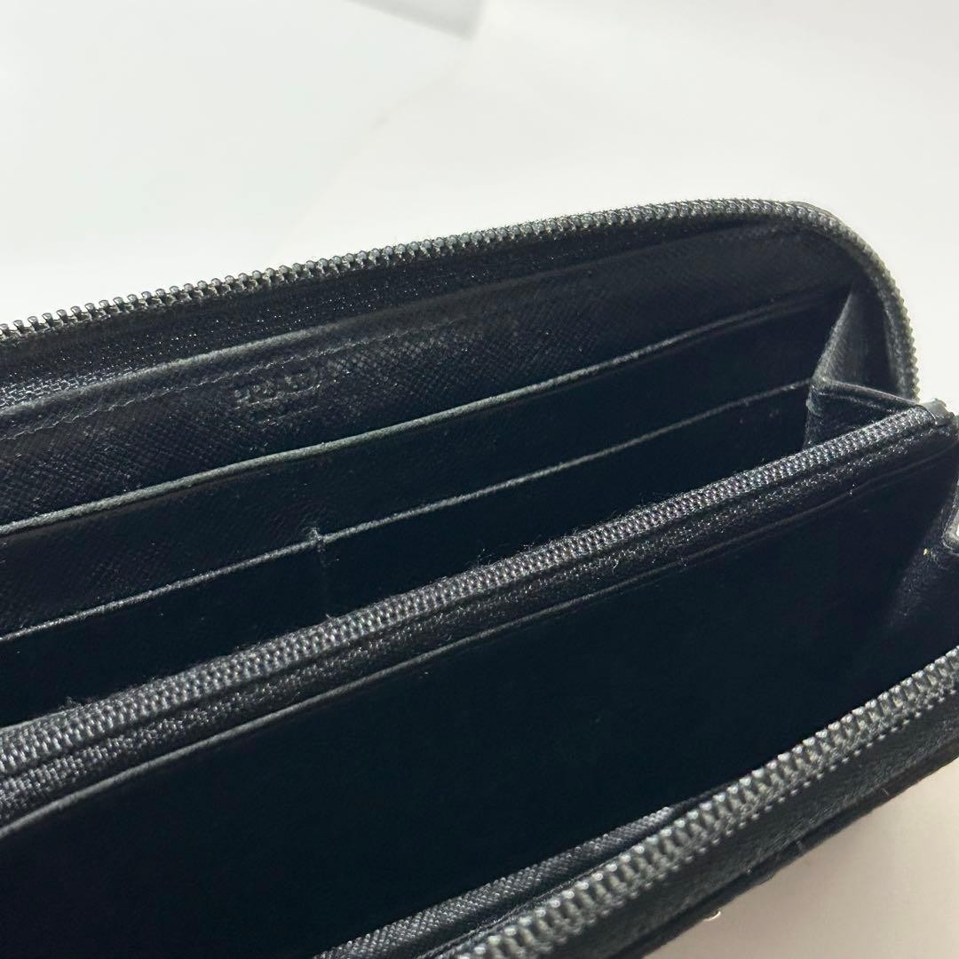 PRADA Nylon Round Zip Triangle Plate Long Wallet Black