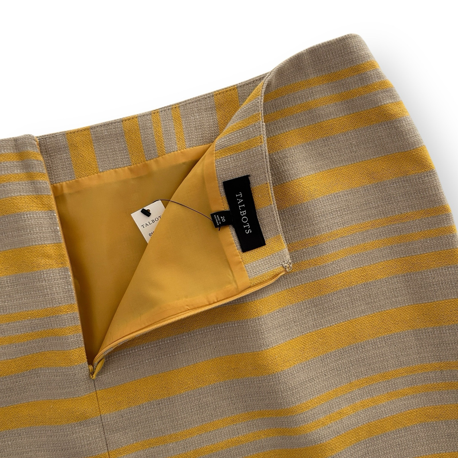 Talbots Women’s 20 Yellow & Beige Multi Stripe Textured Linen Pencil Skirt NWT