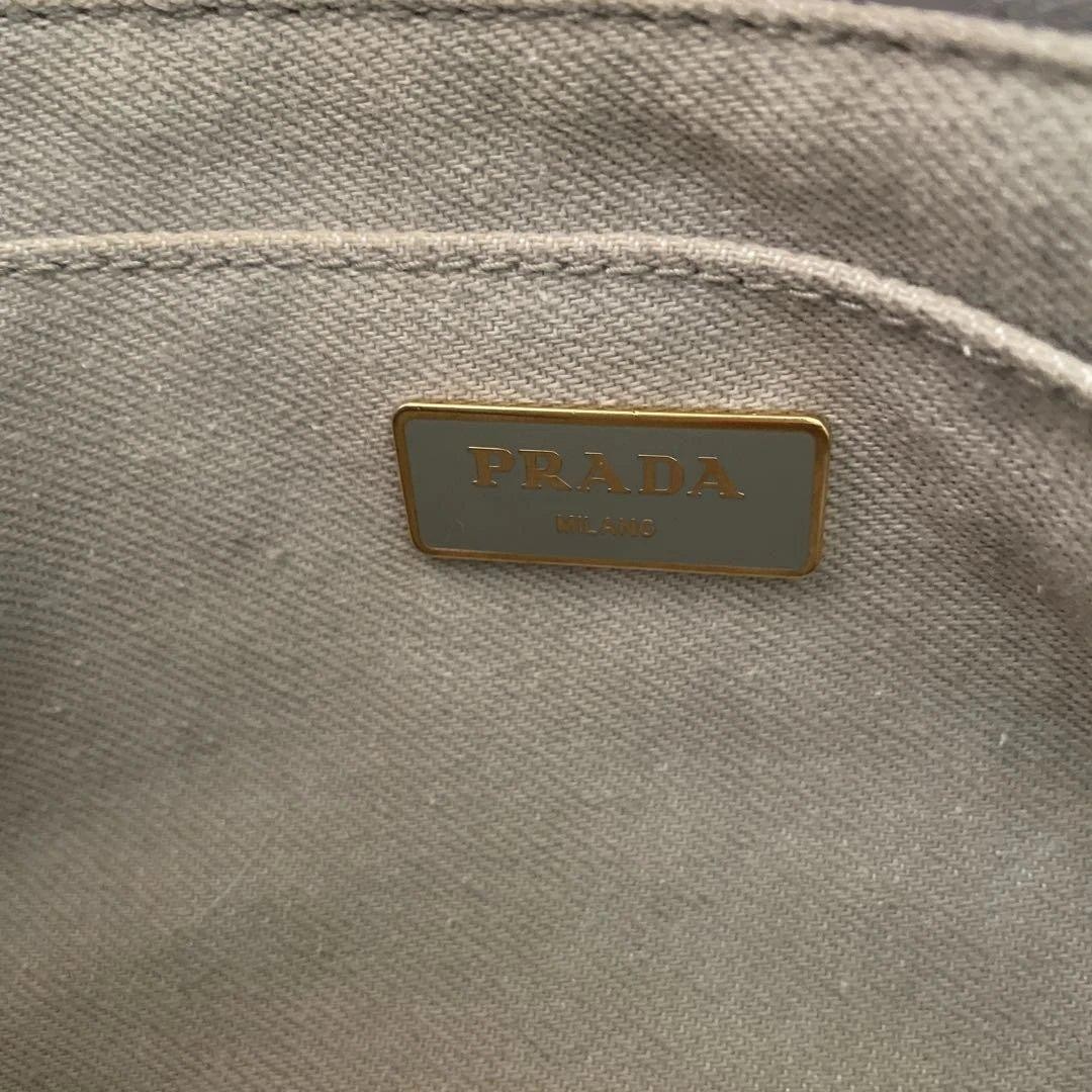 PRADA Canapa Canvas Tote Handbag Greige Triangle Logo Plate Bag Women Junk