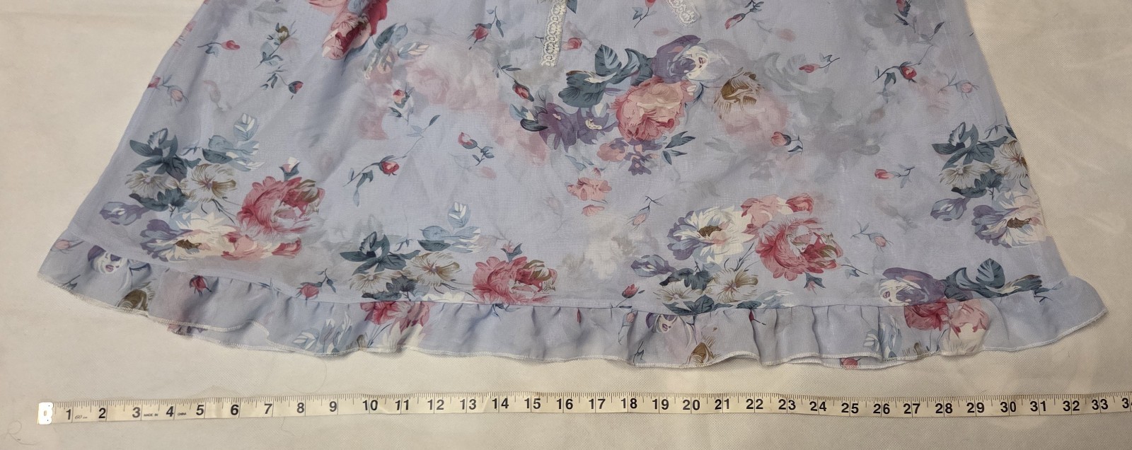 Women’s Size L Light Blue Floral Translucent Lace Trim Thin Strap Nightgown