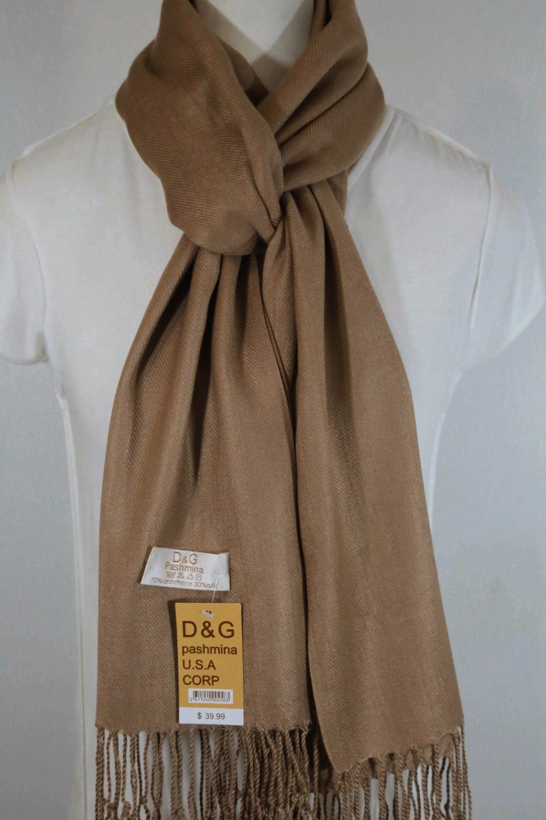 DG Women’s Pashmina Scarf Shawl Wrap-Silk.Cashmere~Solid Camel.Soft*030