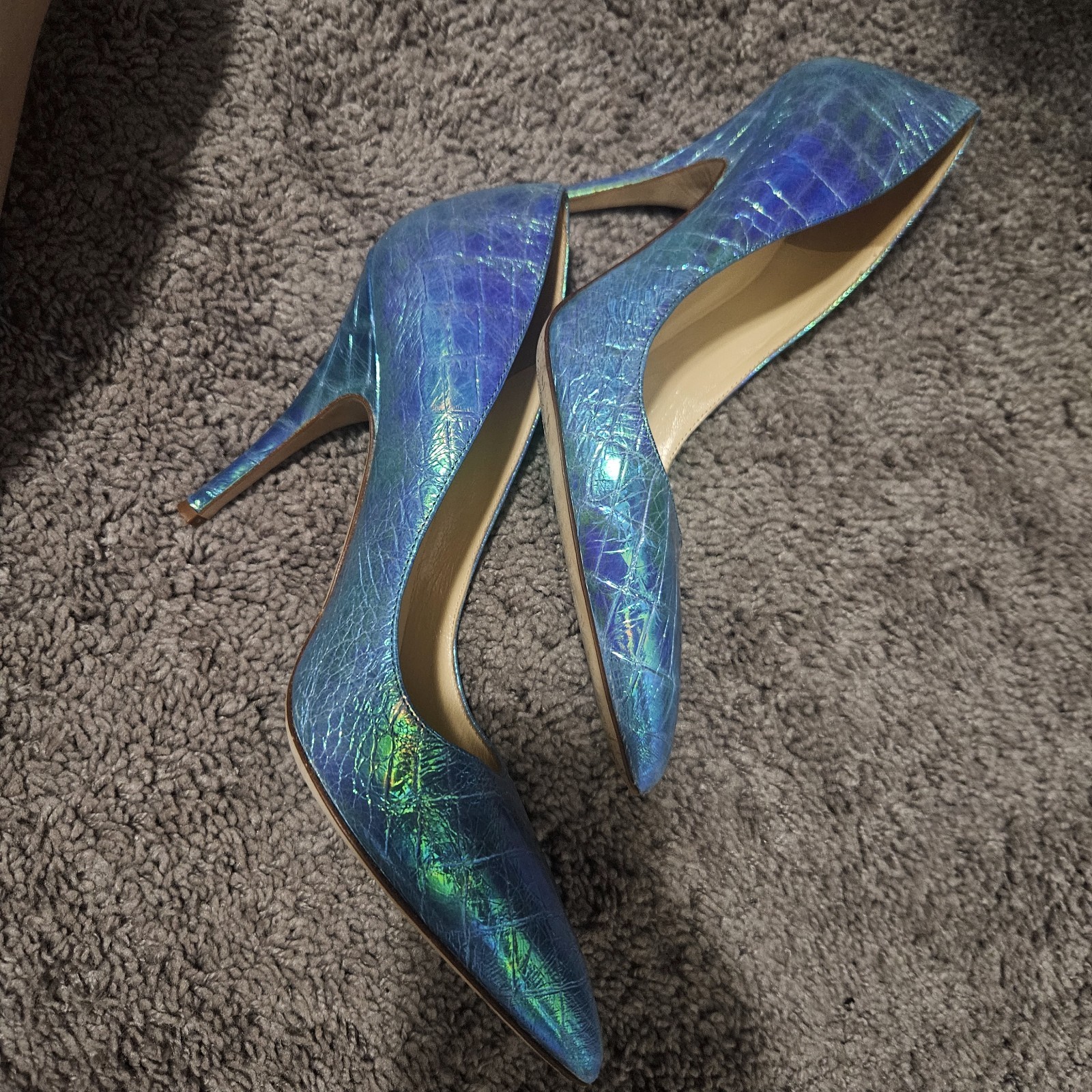 Blue Turquoise Croc Embossed Aquatic Pointy Toe Pump Leather Kate Spade Size 8