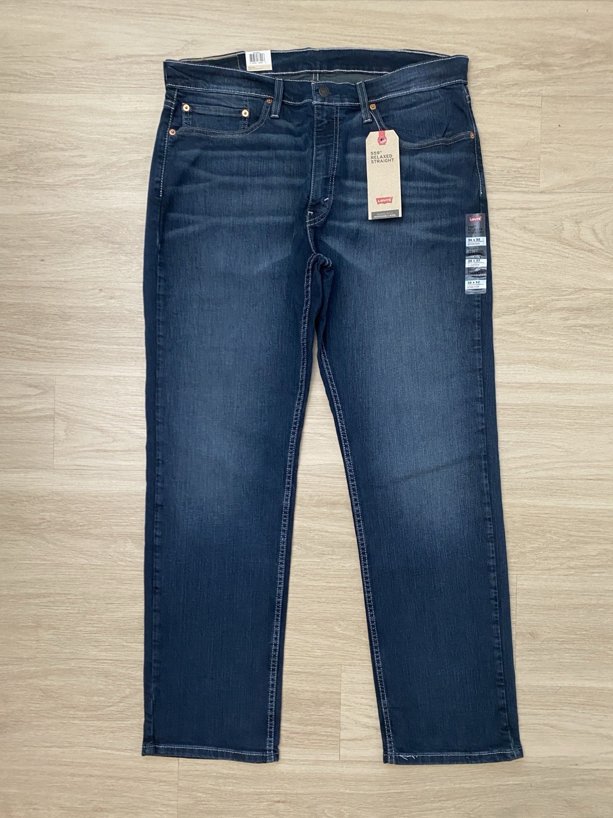 NWT Levi’s 559 Men’s Relaxed Straight Jeans 36×32 Stretch Medium Wash Blue Denim