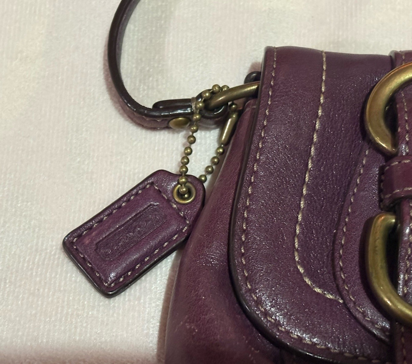 Coach 65th Legacy Stripe Purple Leather Clutch Bag Turn Lock