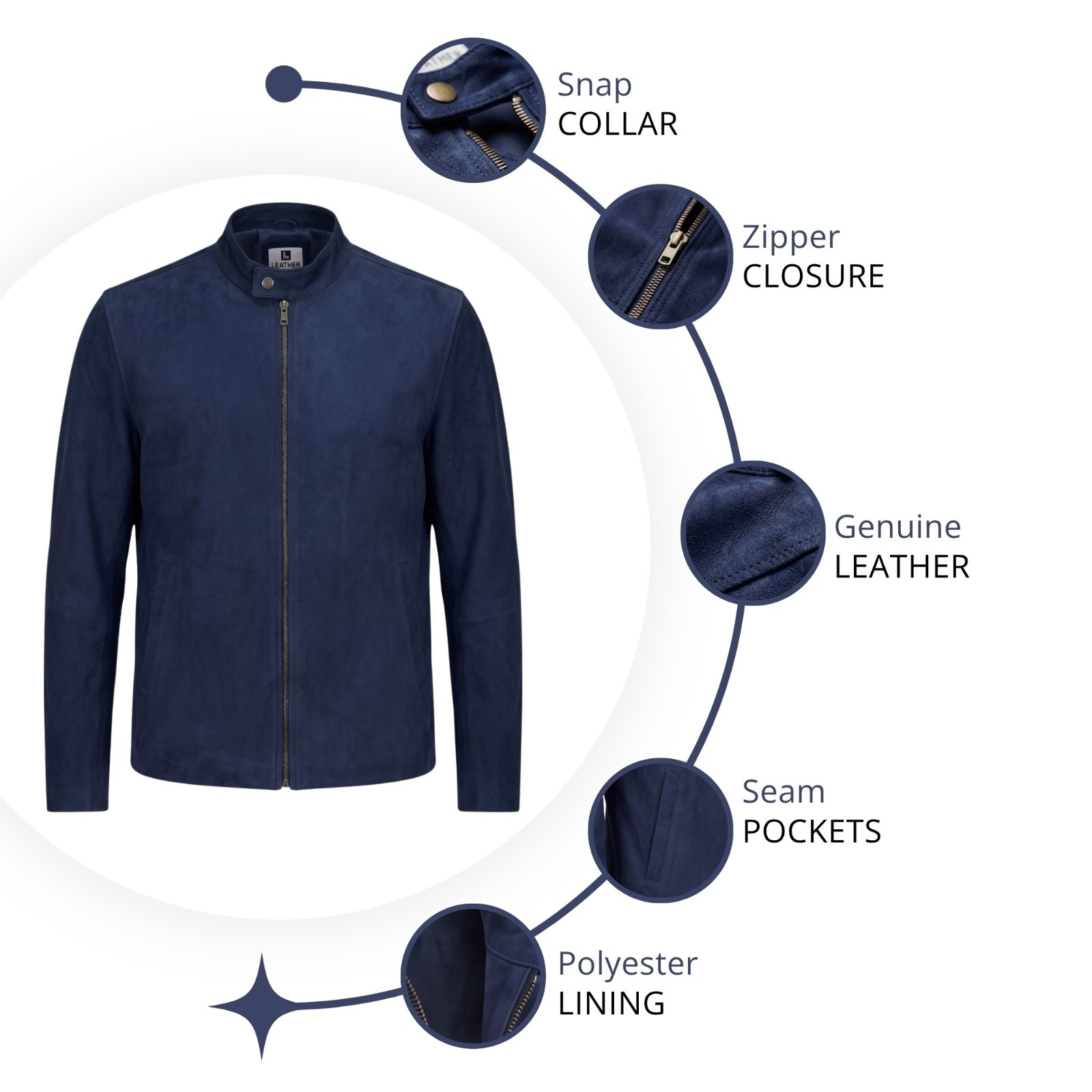 Men’s Navy Blue Suede Leather Motorcycle Jacket – Slim Fit Style Biker Jacket