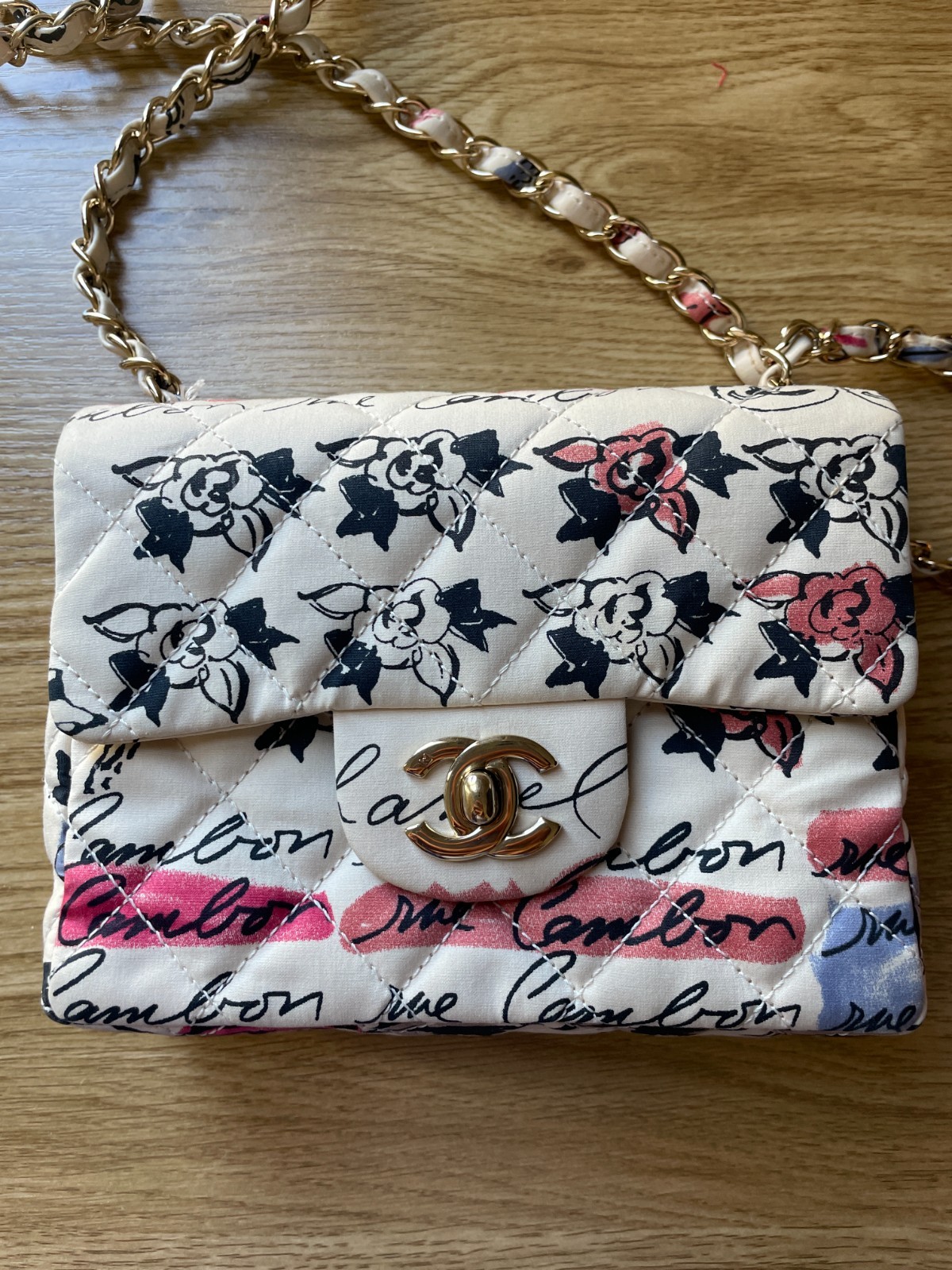 CHANEL Mini square flap shoulder bag in fabric graffiti 2006