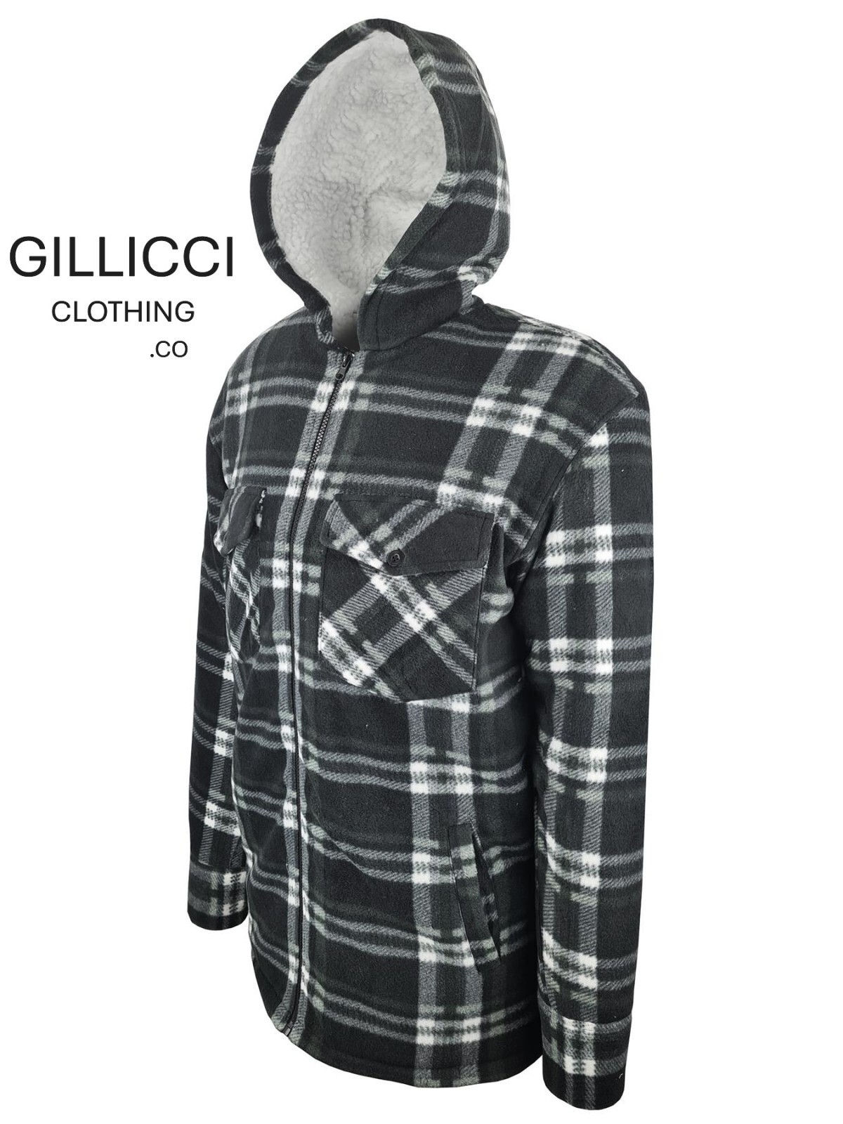 FUR FLEECE LINED WARM LUMBERJACK CHECK SHIRT JACKET WITH/WITHOUT HOOD GILLICCI